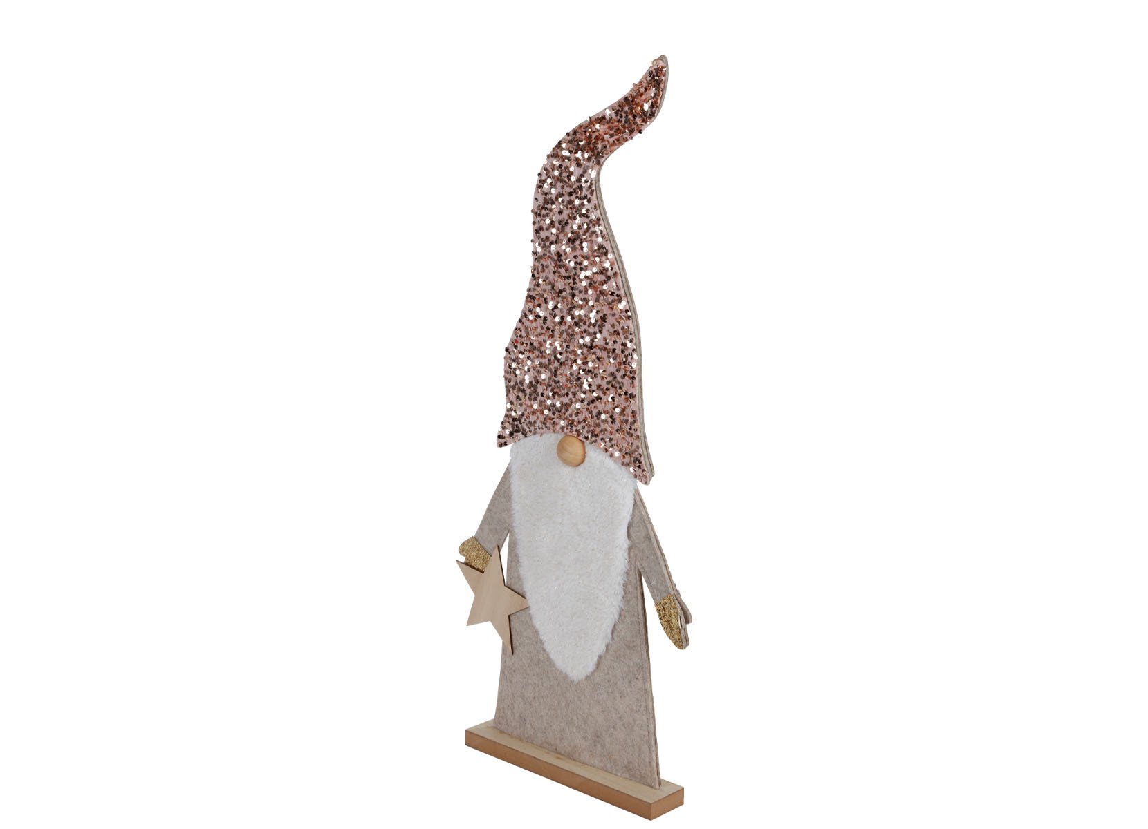 Deko-Wichtel aus Holz mit Pailletten-Zipfelmütze 84cm Zartrosa
