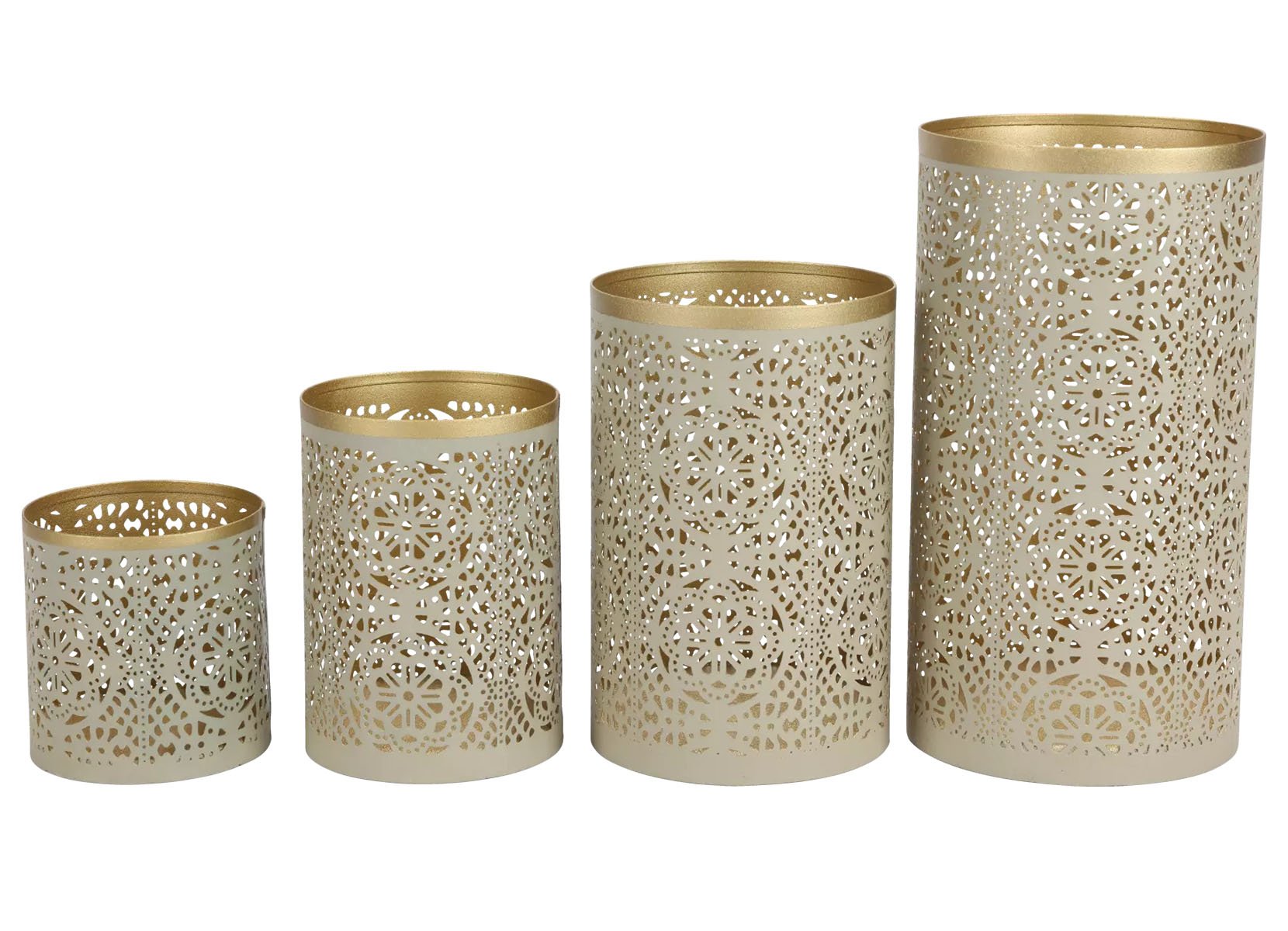Säulen-Windlichter aus Metall Beige/Gold 4er-Set