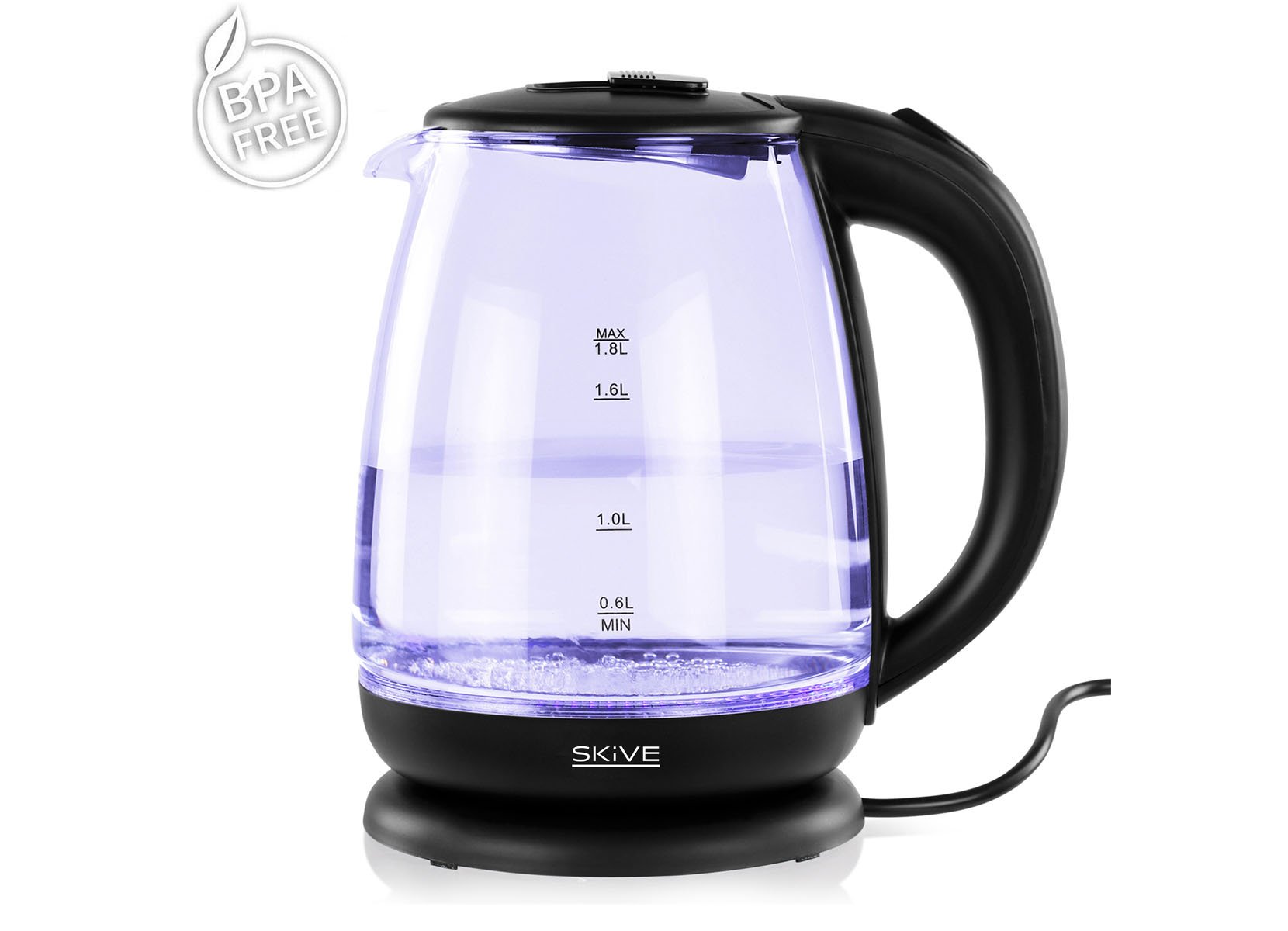 LED-Glaswasserkocher 1,8 Liter Schwarz