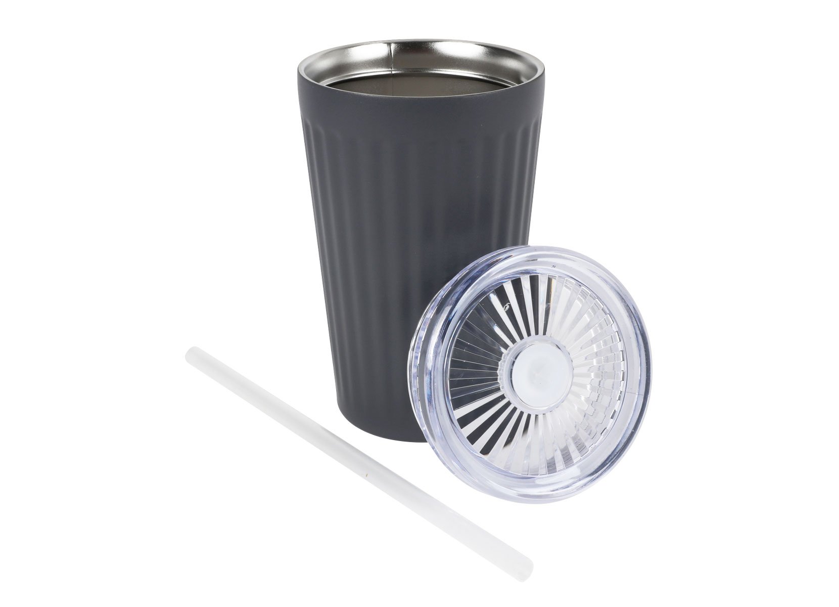 Isolier-Trinkbecher mit Trinkhalm 450ml aus Edelstahl