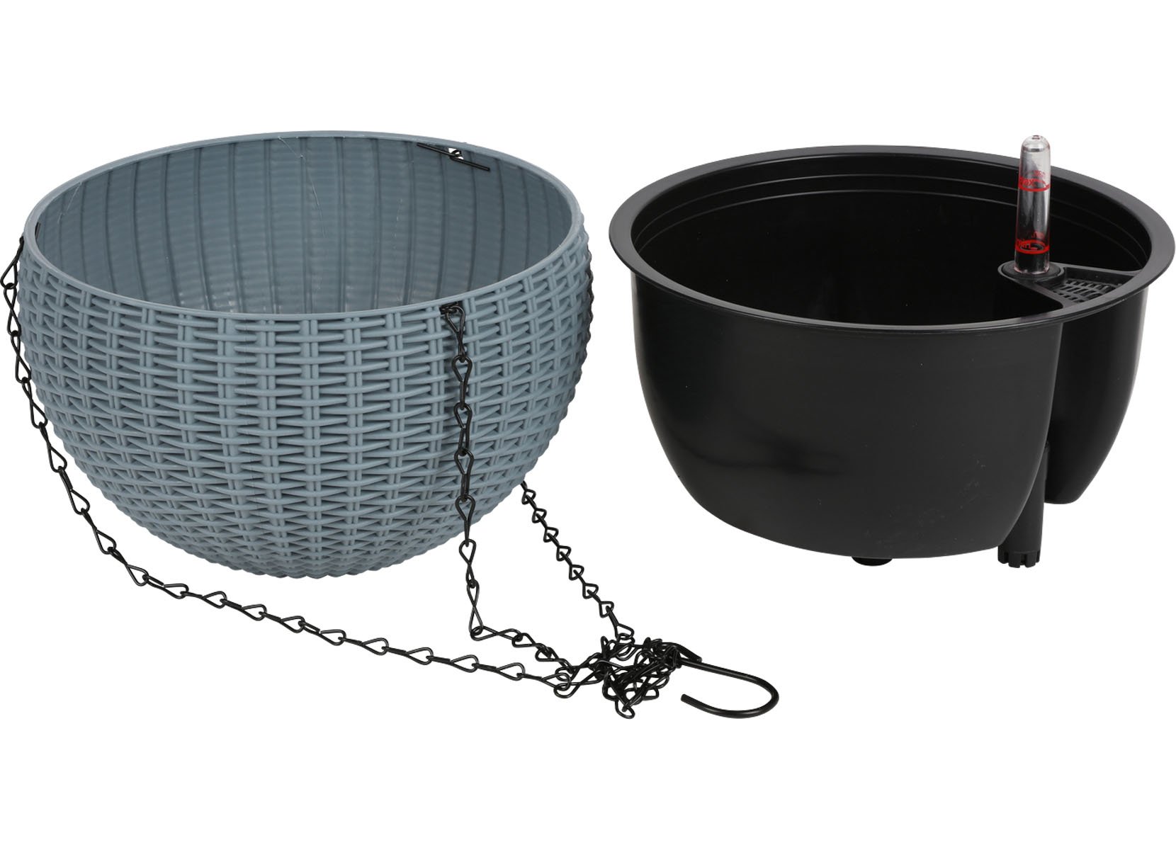 Grüner Jan Hängeampel Rattanoptik 26cm Rauchblau