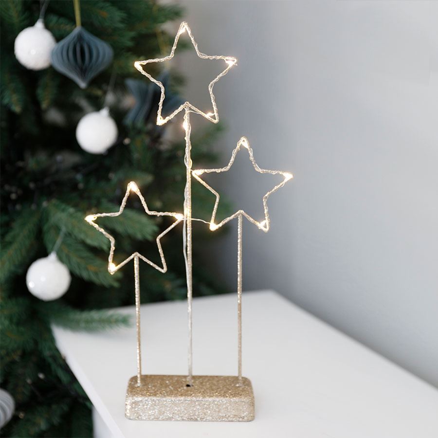 Weihnachtliche LED-Drahtdeko mit 15 warmweißen Lichtern Gold/Glitzer