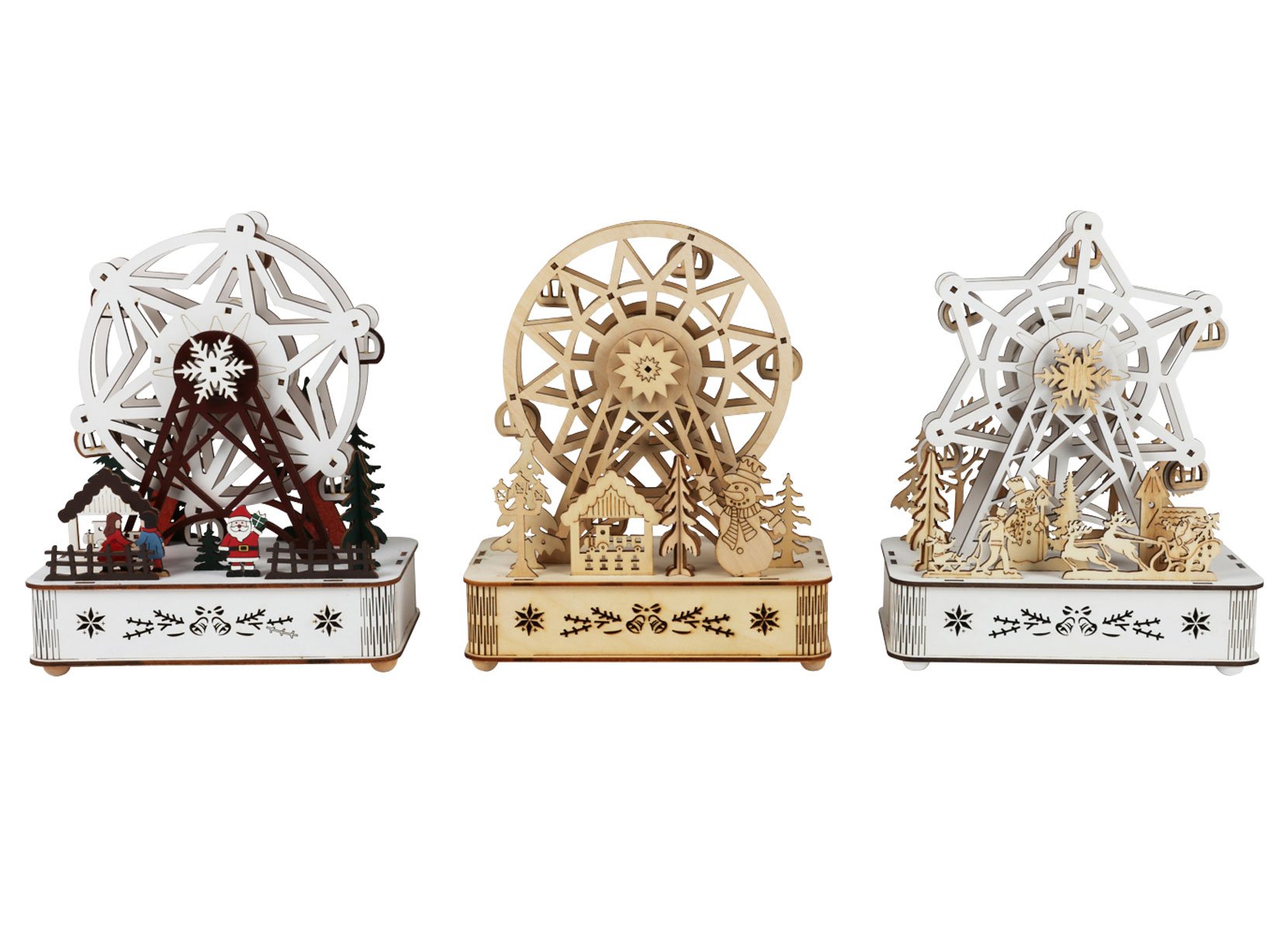 Holz-Riesenrad mit Musik und Bewegung 24,5cm 8 LEDs Warmweiß Weiss/Bunt