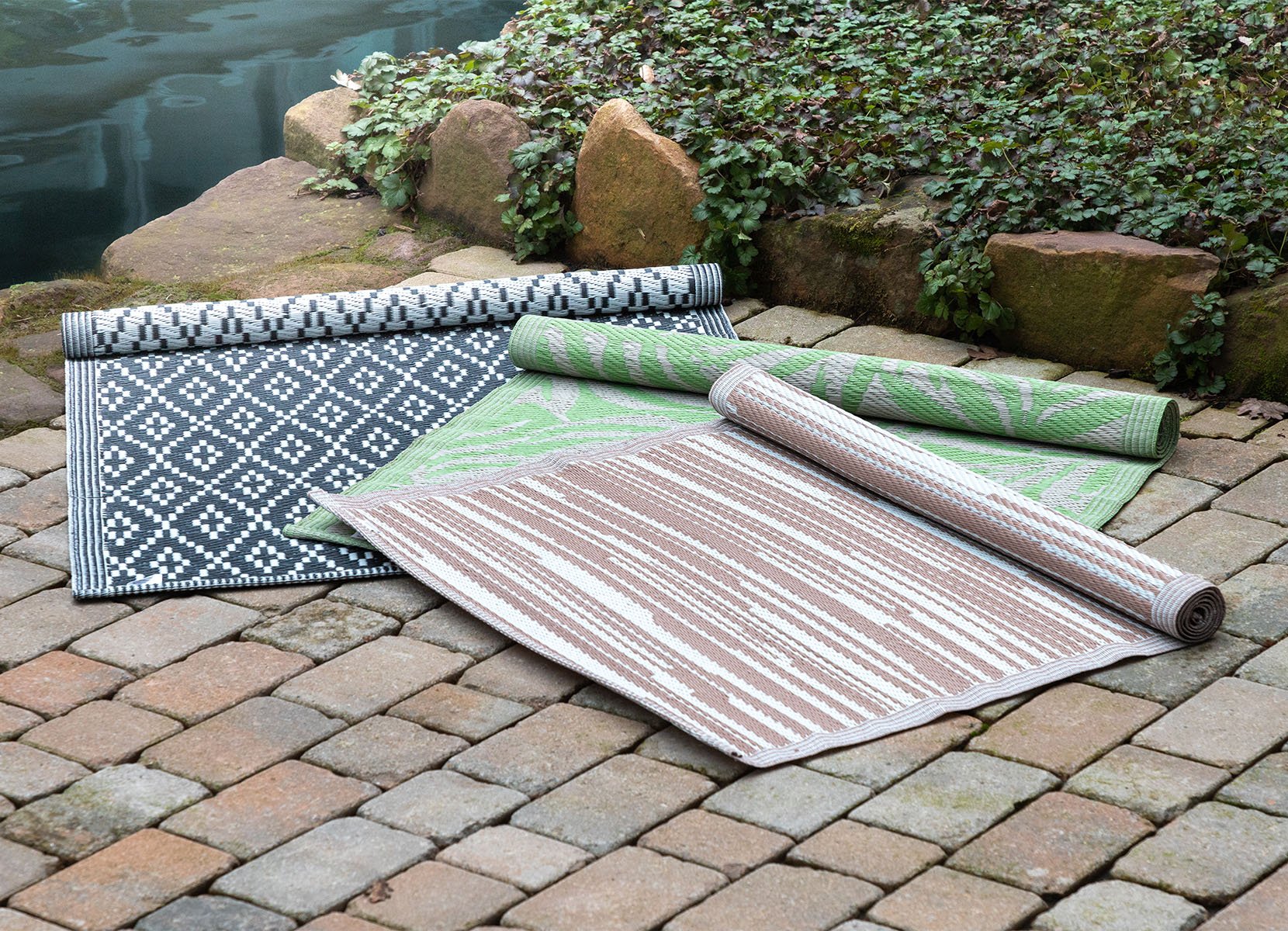 Outdoor-Teppich Blätterranke 180x120cm Hellgrün/Natur
