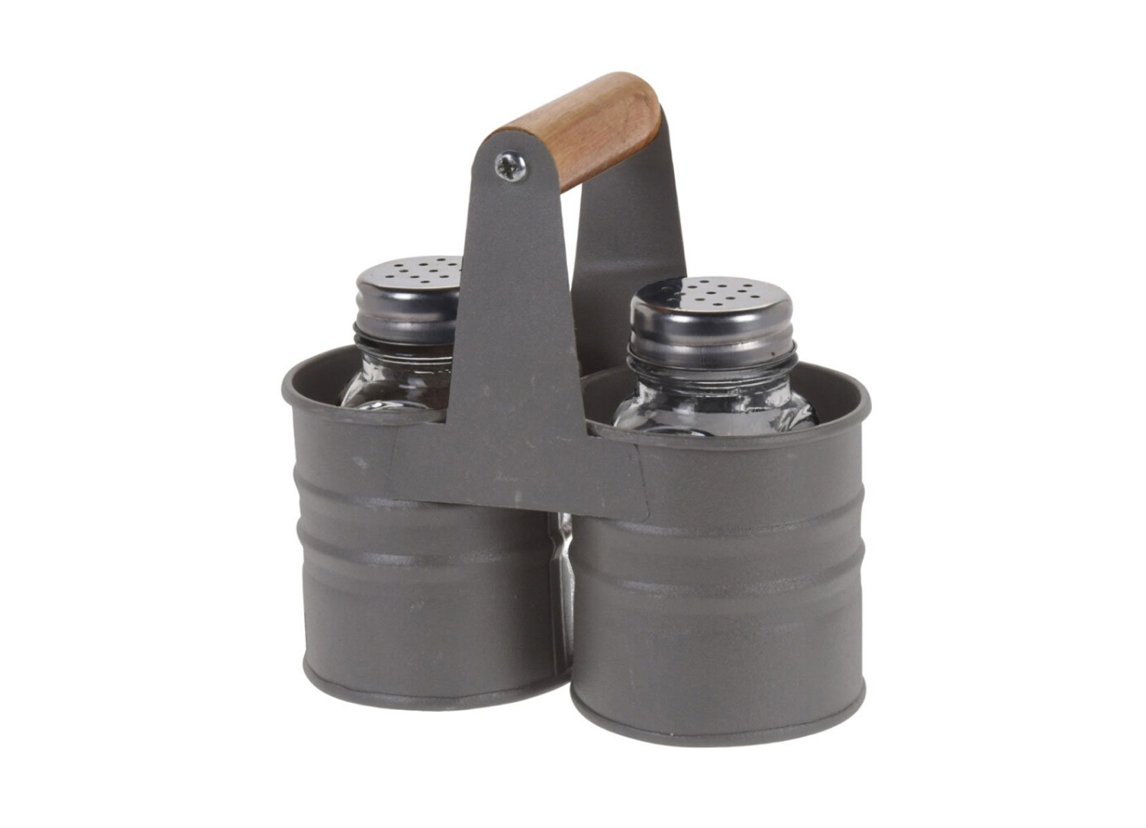 Pfeffer- und Salzstreuer mit Metall-Menage 13x6,5x13cm