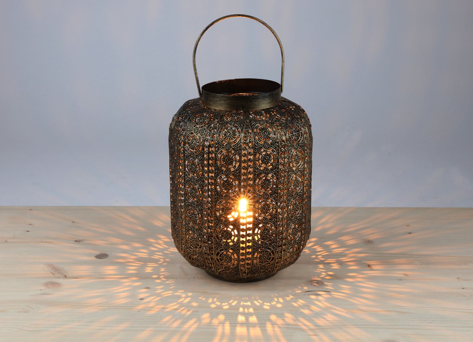 Metall-Laterne Oriental 18x25cm Antik Gold-Schwarz