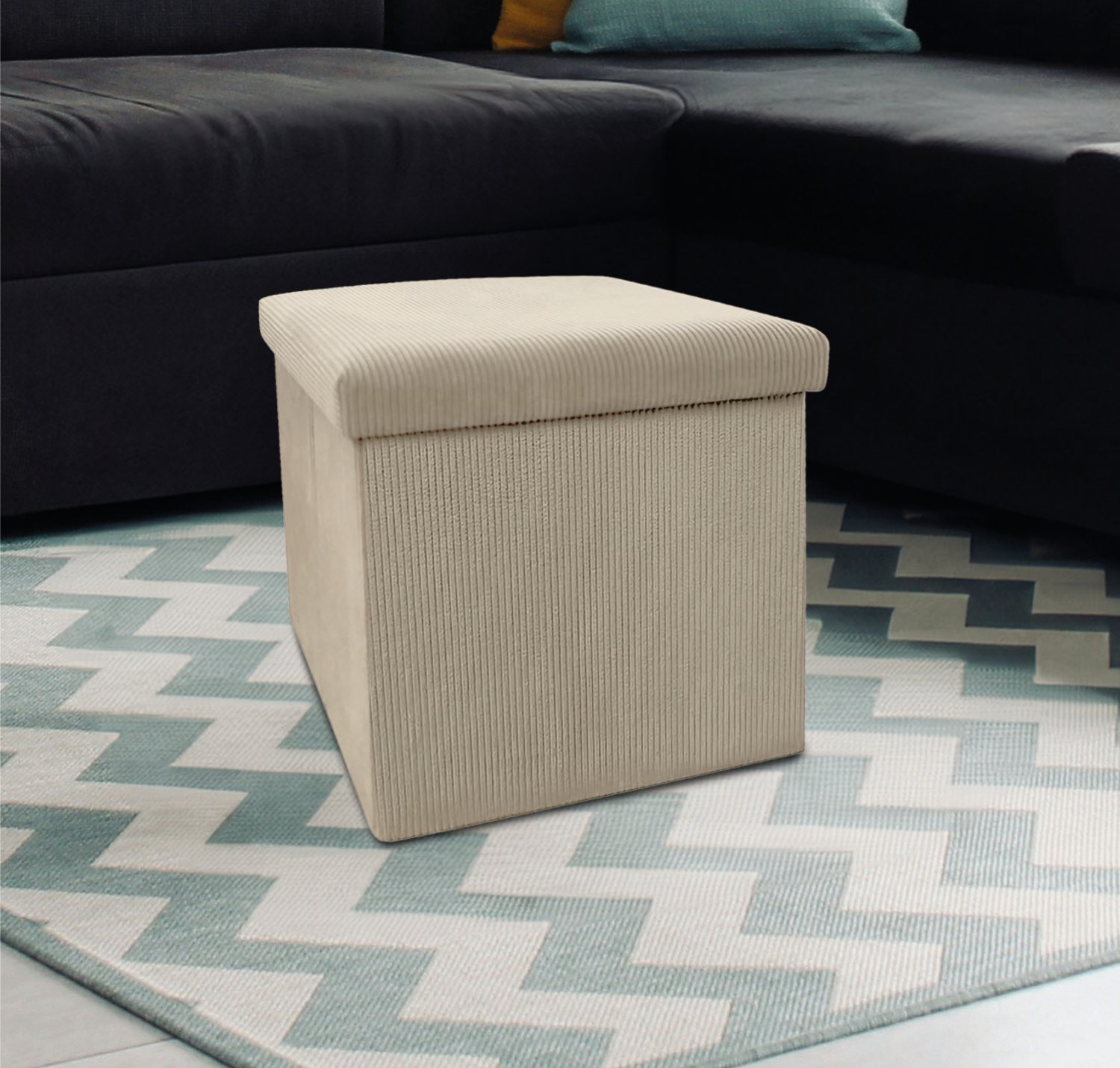 Sitzhocker aus Cordstoff 38x38x38cm Natur