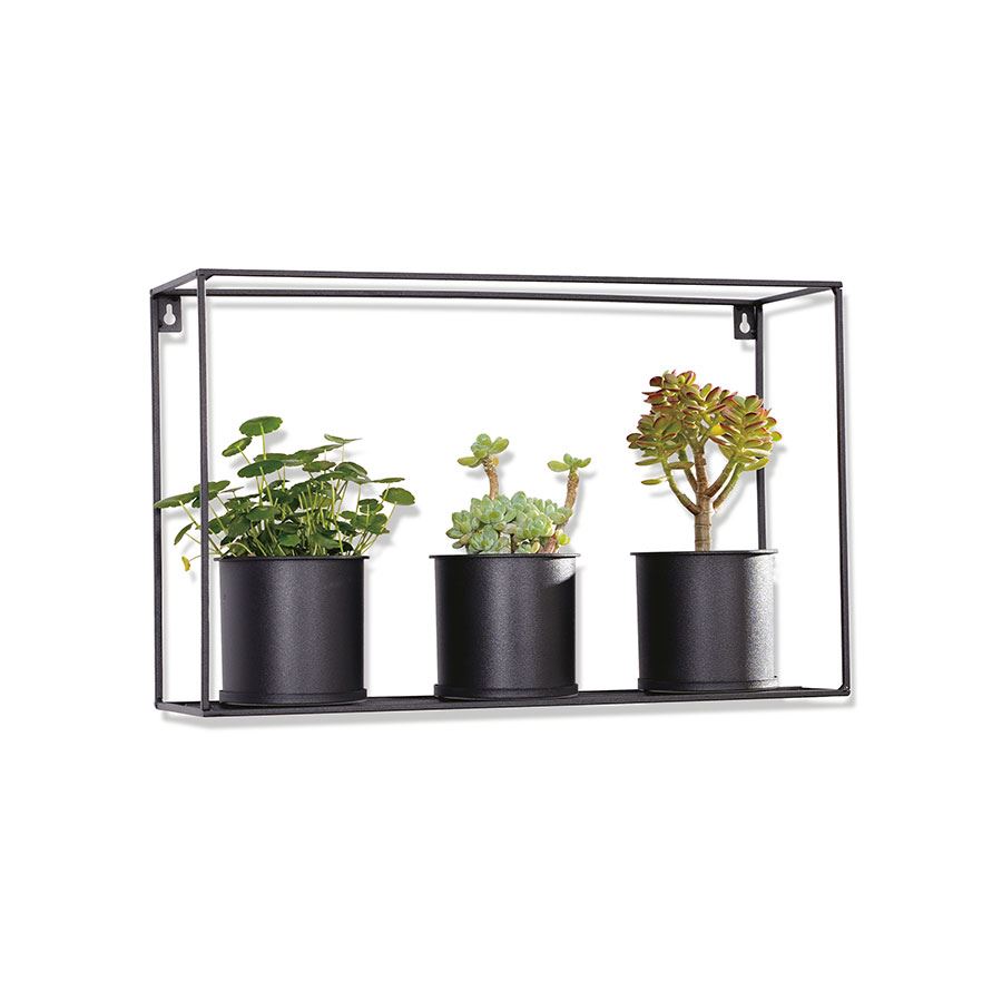 Metall-Blumenregal mit 3 Pflanzgefäßen 48x13,5x30cm Schwarz