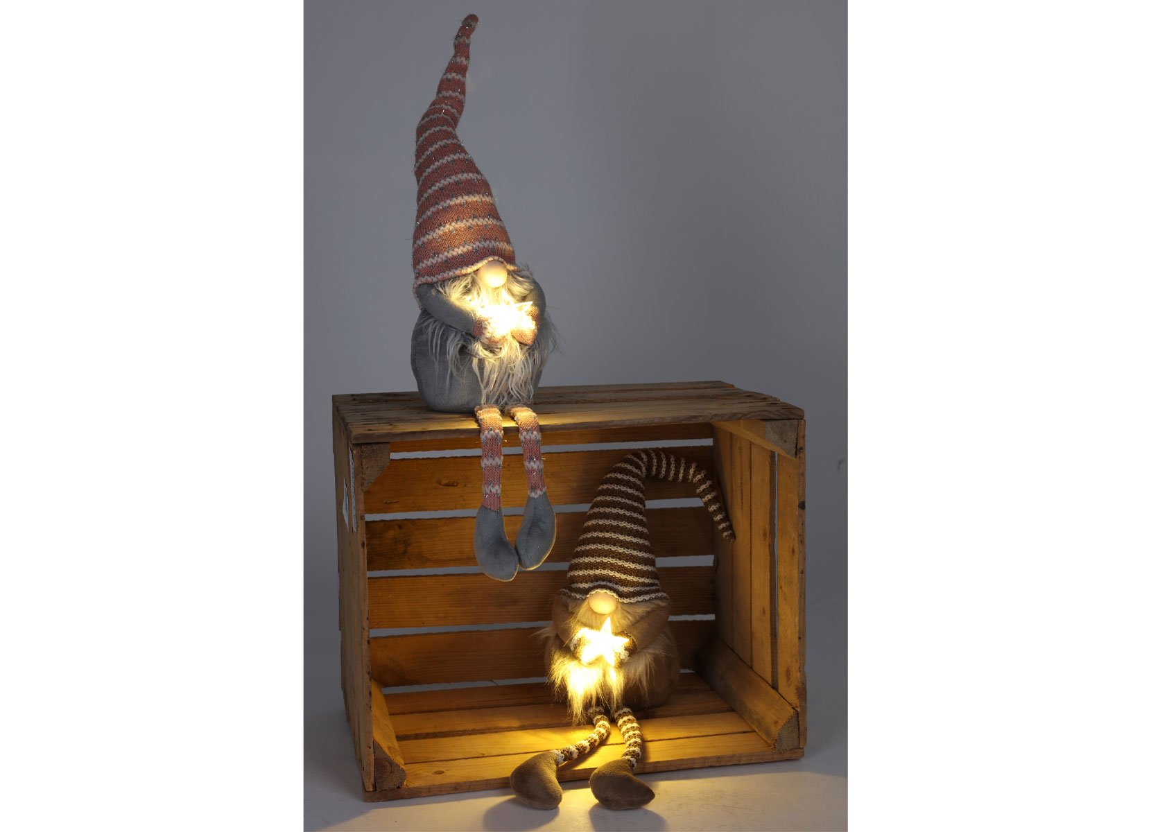 Kantenhocker Weihnachtswichtel mit LED-Stern Natur/Braun