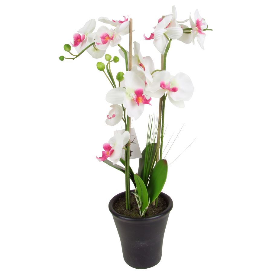 Künstliche Orchidee mit 3 Rispen Weiß/Pink
