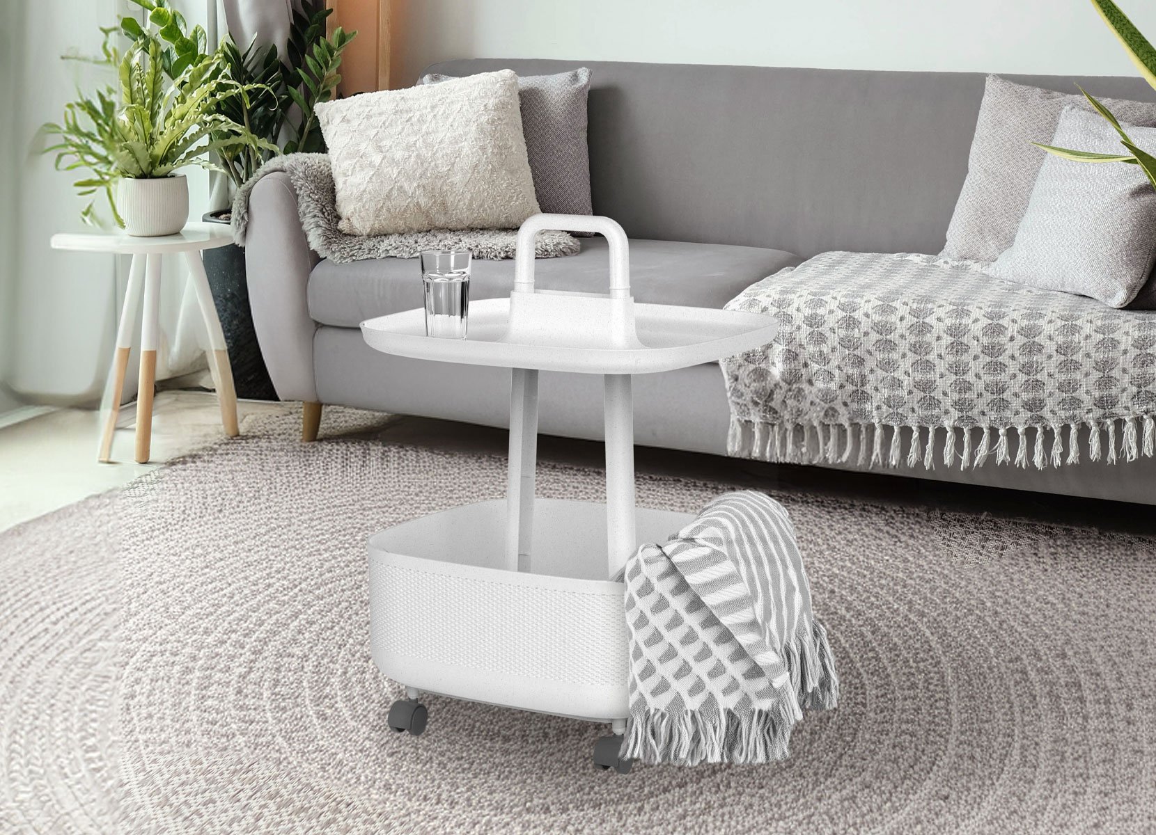 Dekorativer Tischwagen Lifestyle-Butler mit Griff 45x64x45cm Weiß