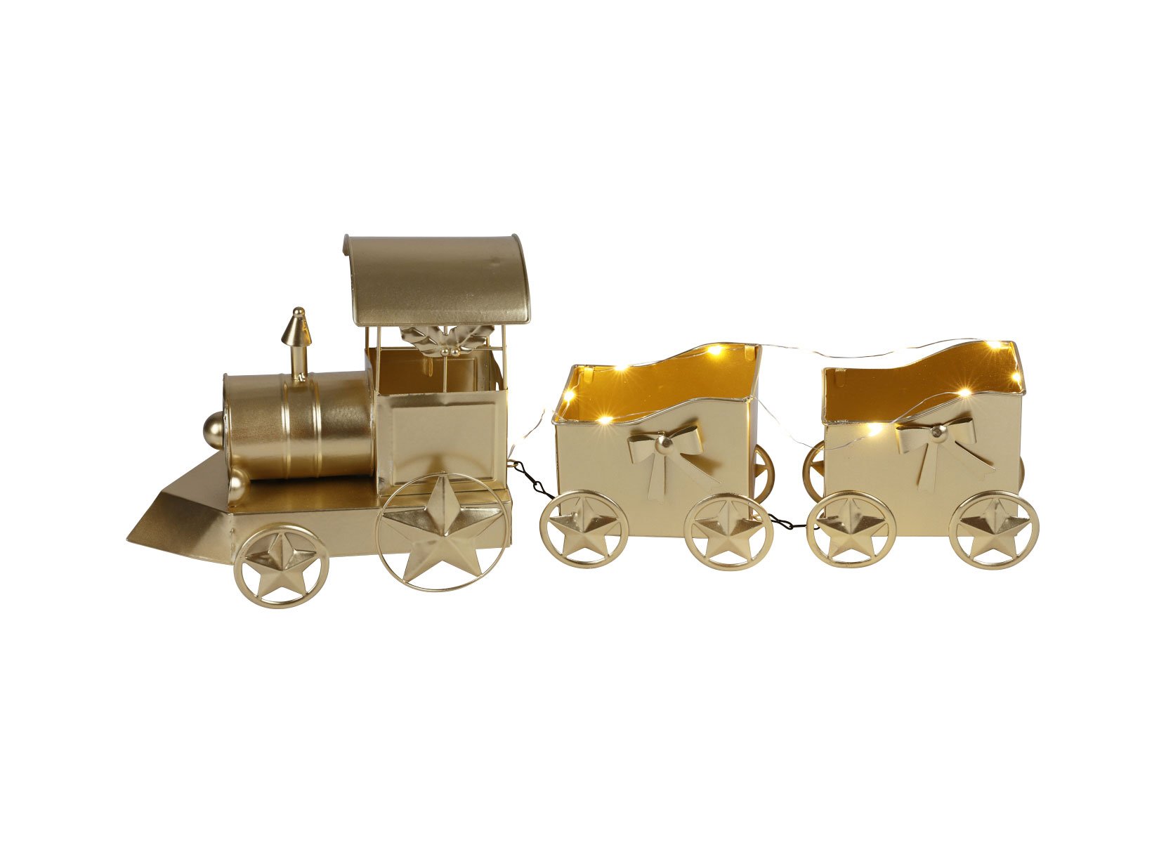 Weihnachts-Dekozug aus Metall mit 15 LEDs Gold