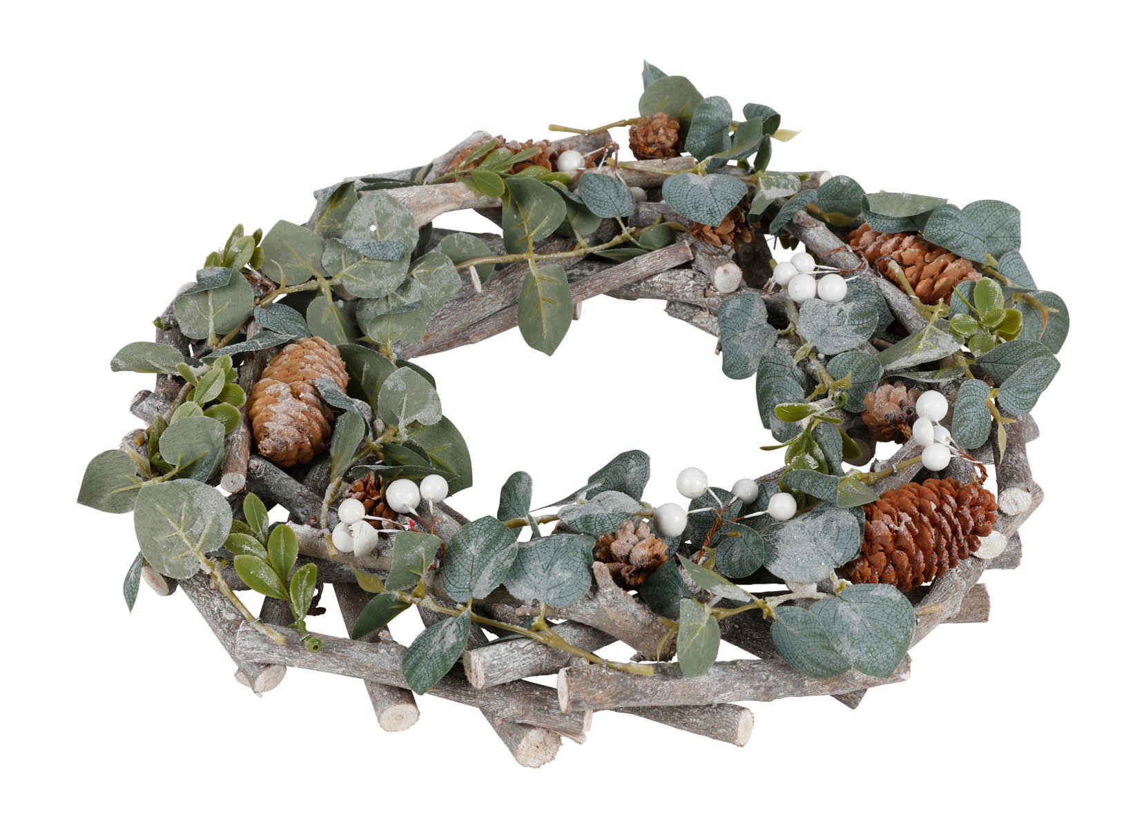 Weihnachtlicher Stöckchen-Dekokranz mit Zapfen und Kunstgrün 38cm Weihnachtlicher Stöckchen-Dekokranz mit Zapfen und Kunstgrün 38cm