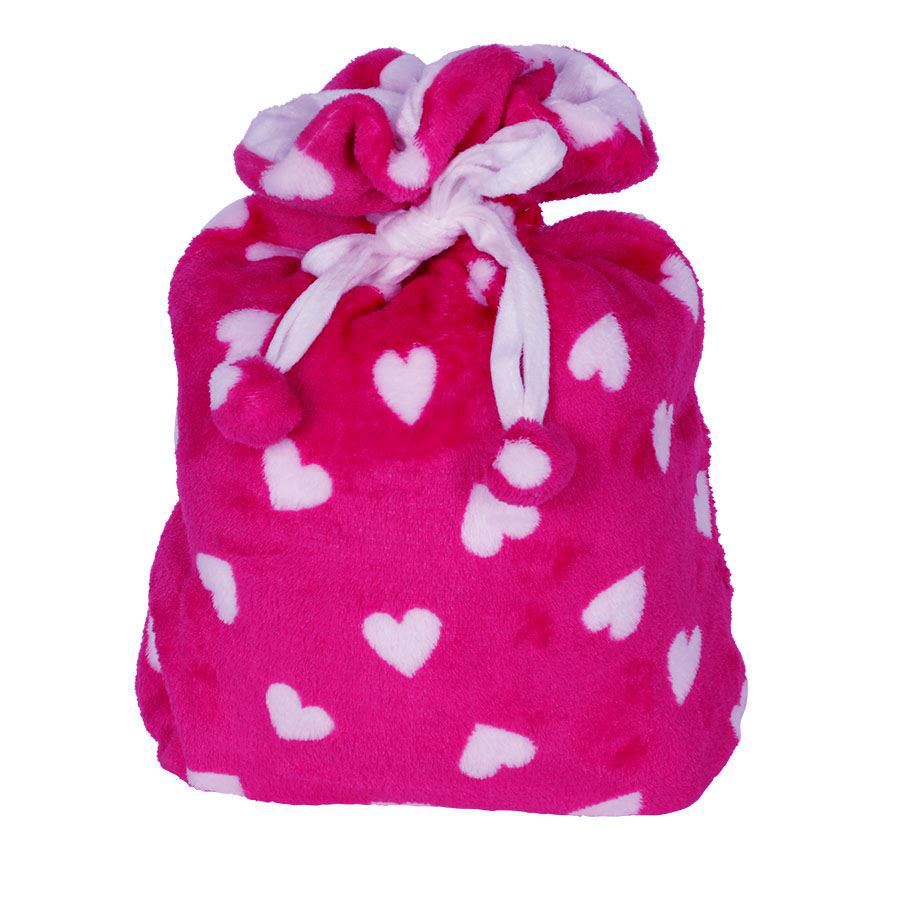 Kuscheldecke Herzen 130x160cm mit Beutel Pink