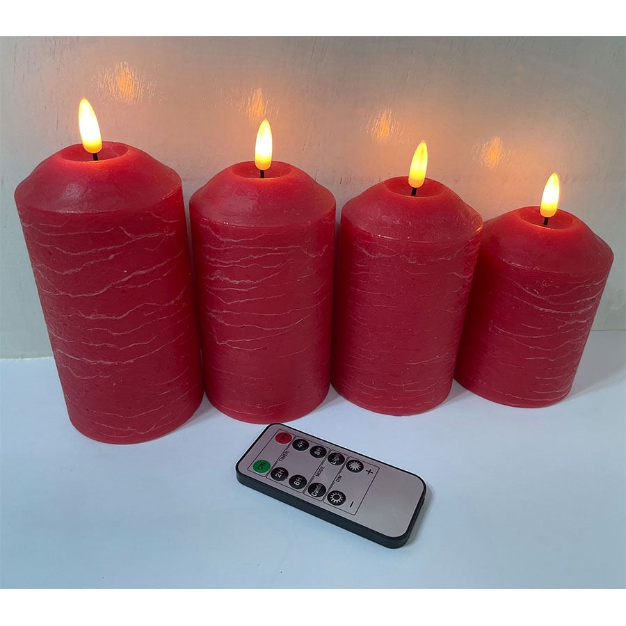 LED Kerzen aus Echtwachs 4er-Set mit Fernbedienung Rot