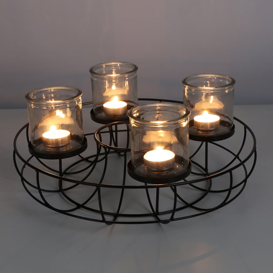 Metall-Dekokranz mit Glas-Windlichtern 35cm