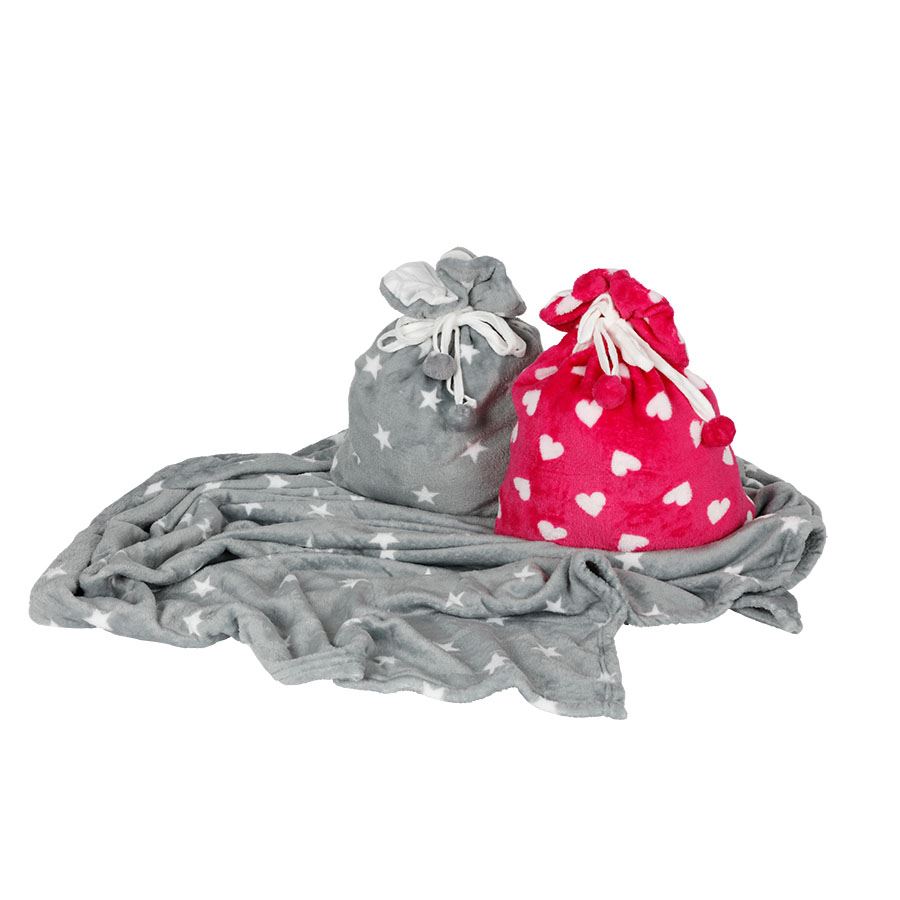 Kuscheldecke Herzen 130x160cm mit Beutel Pink