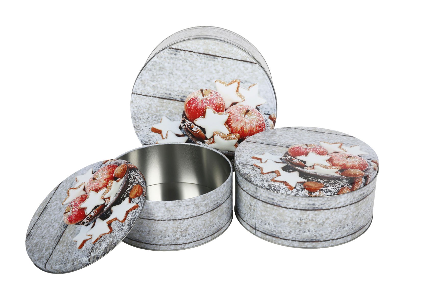 Weihnachts-Metalldosen-Set rund 3-teilig