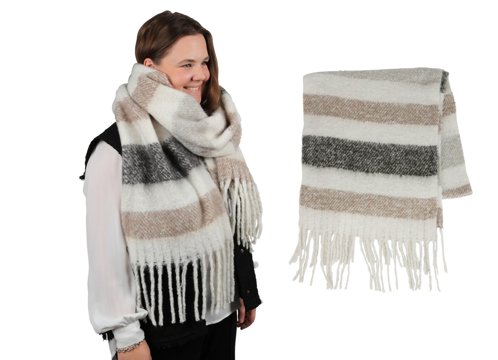 Kuschelweicher XXL-Schal mit Fransen 45x230cm Design 1