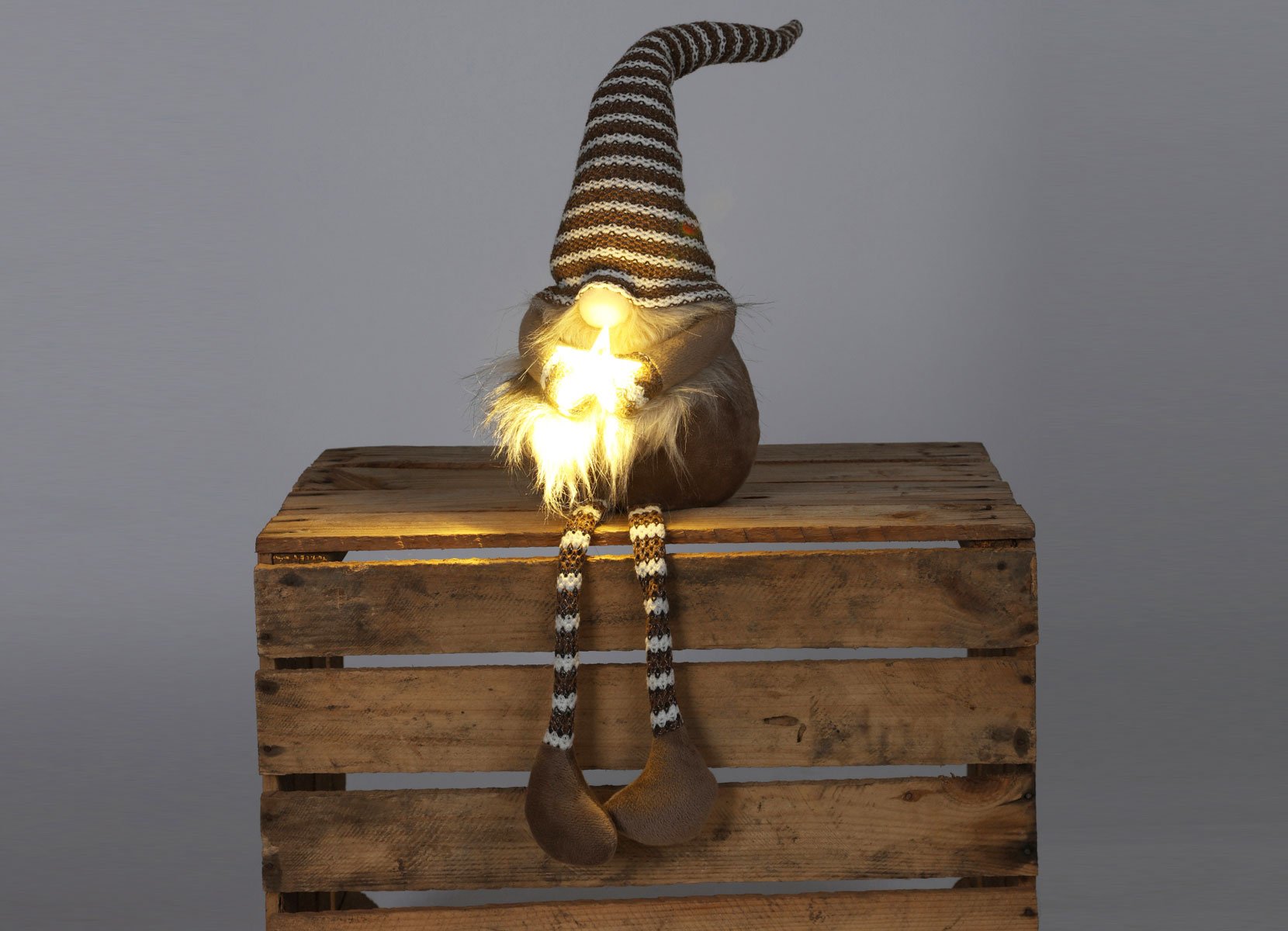 Kantenhocker Weihnachtswichtel mit LED-Stern Natur/Braun