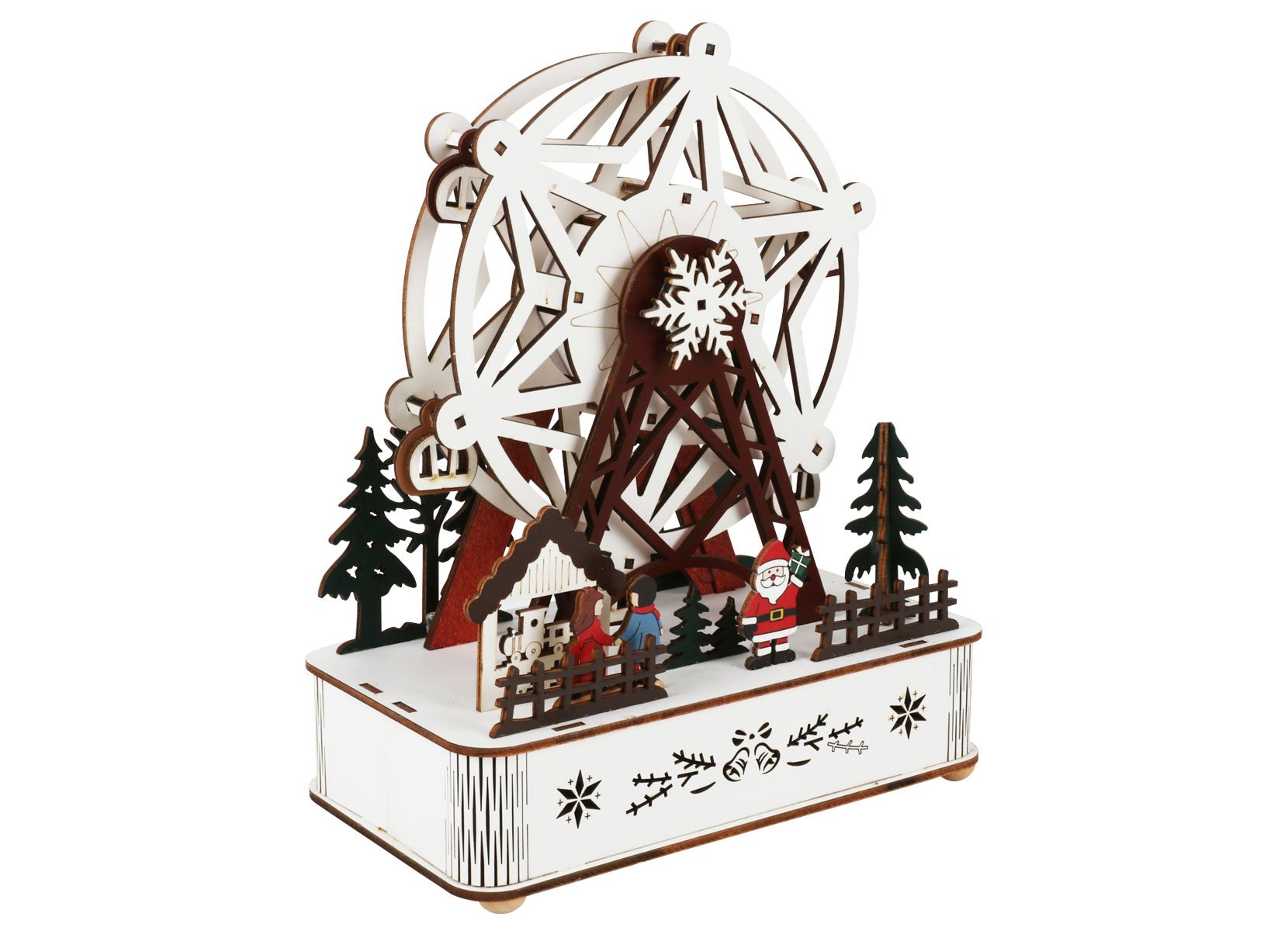 Holz-Riesenrad mit Musik und Bewegung 24,5cm 8 LEDs Warmweiß Weiss/Bunt