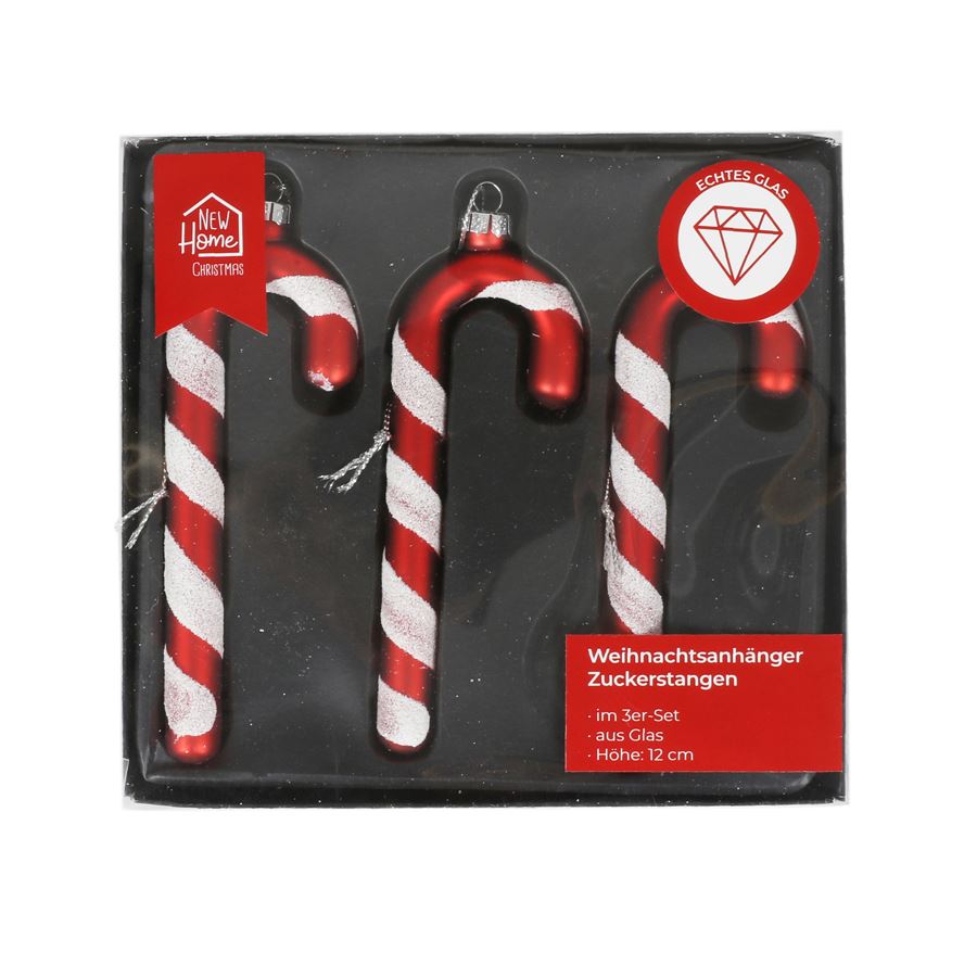 Weihnachtsbaum-Anhänger Zuckerstangen 3er-Set