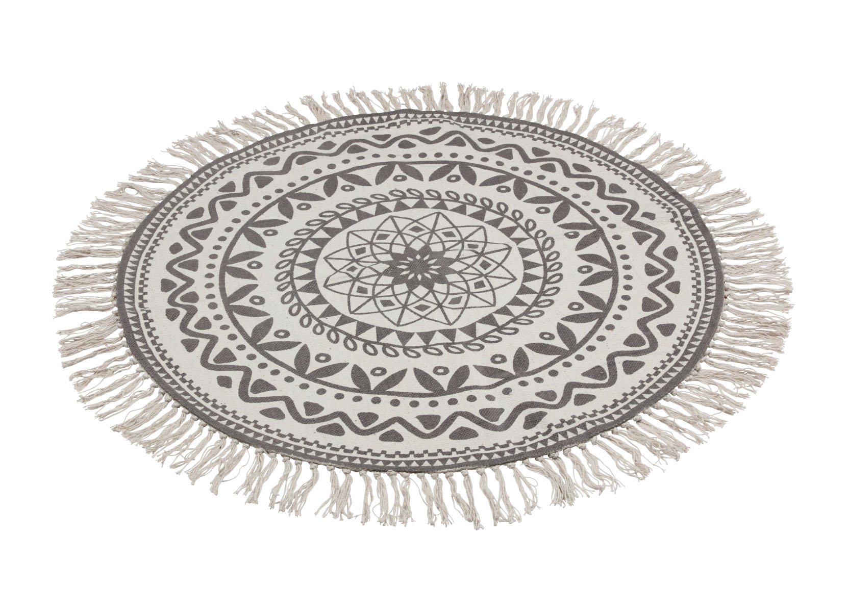Boho-Teppich mit Fransen 90cm Natur/Grau