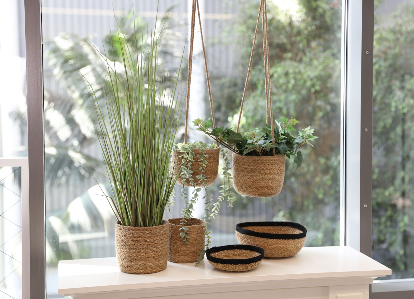 Blumenampeln aus Seegras 3er-Set