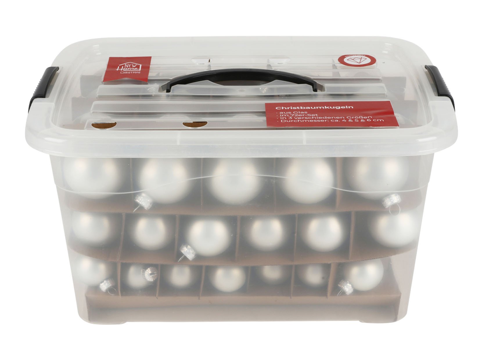 Weihnachtskugel-Set aus Glas 72-teilig Silber
