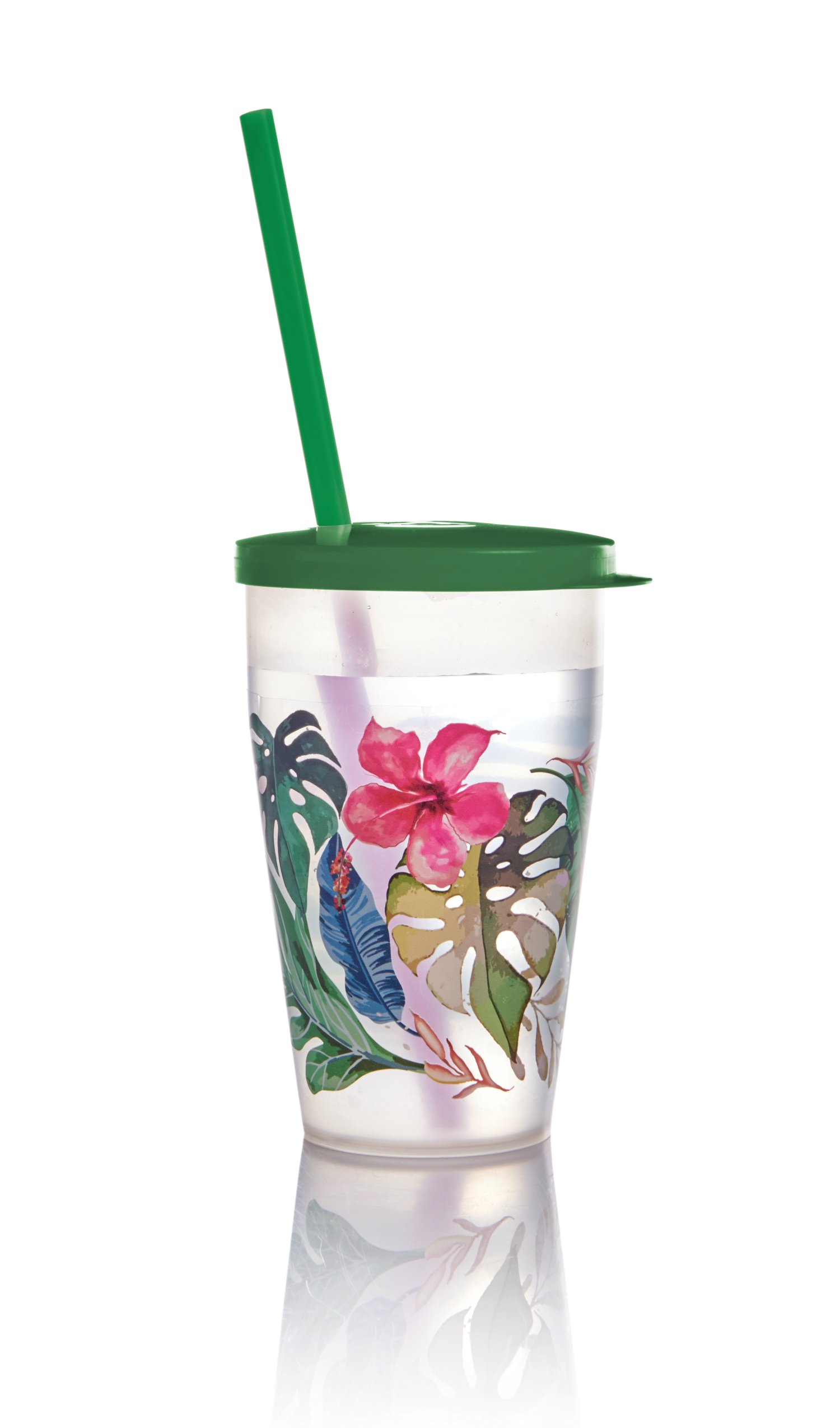 Trinkbecher Hawaii mit Deckel und Trinkhalm 500ml