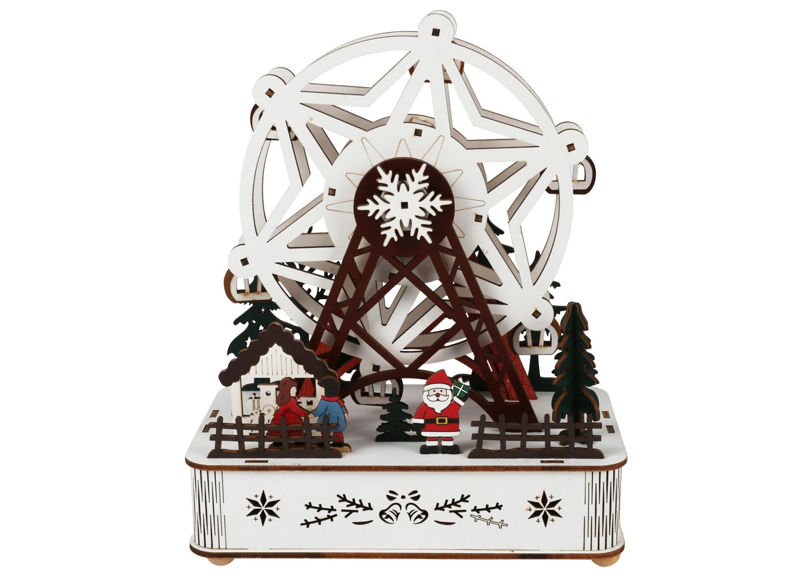 Holz-Riesenrad mit Musik und Bewegung 24,5cm 8 LEDs Warmweiß Weiss/Bunt