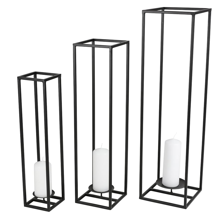 3-teiliges Metall-Kerzenständer-Set Schwarz