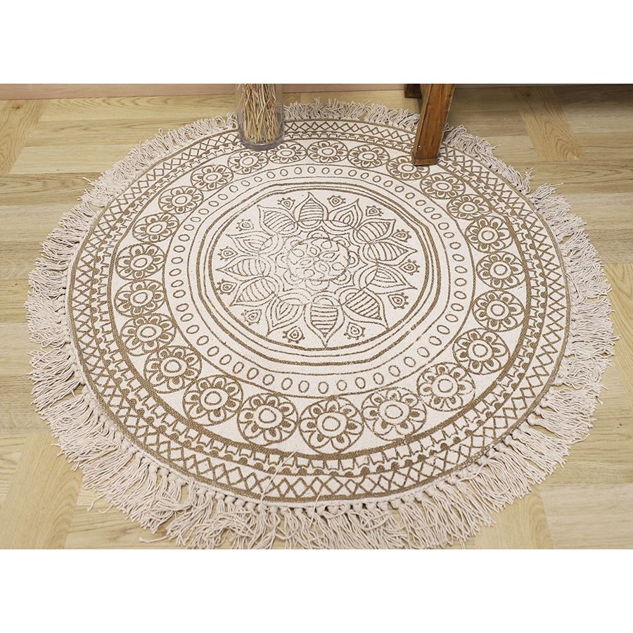 Boho-Teppich mit Fransen 90cm Natur/Beige