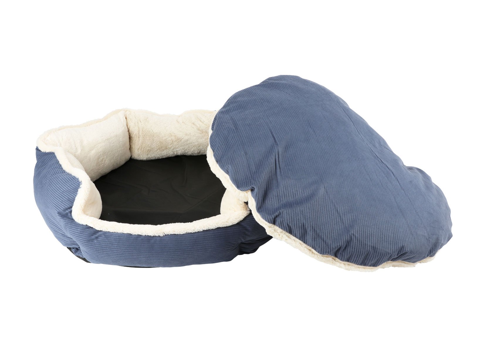 Hundebett Hexagon aus Cord/Plüsch 80cm Dunkelblau