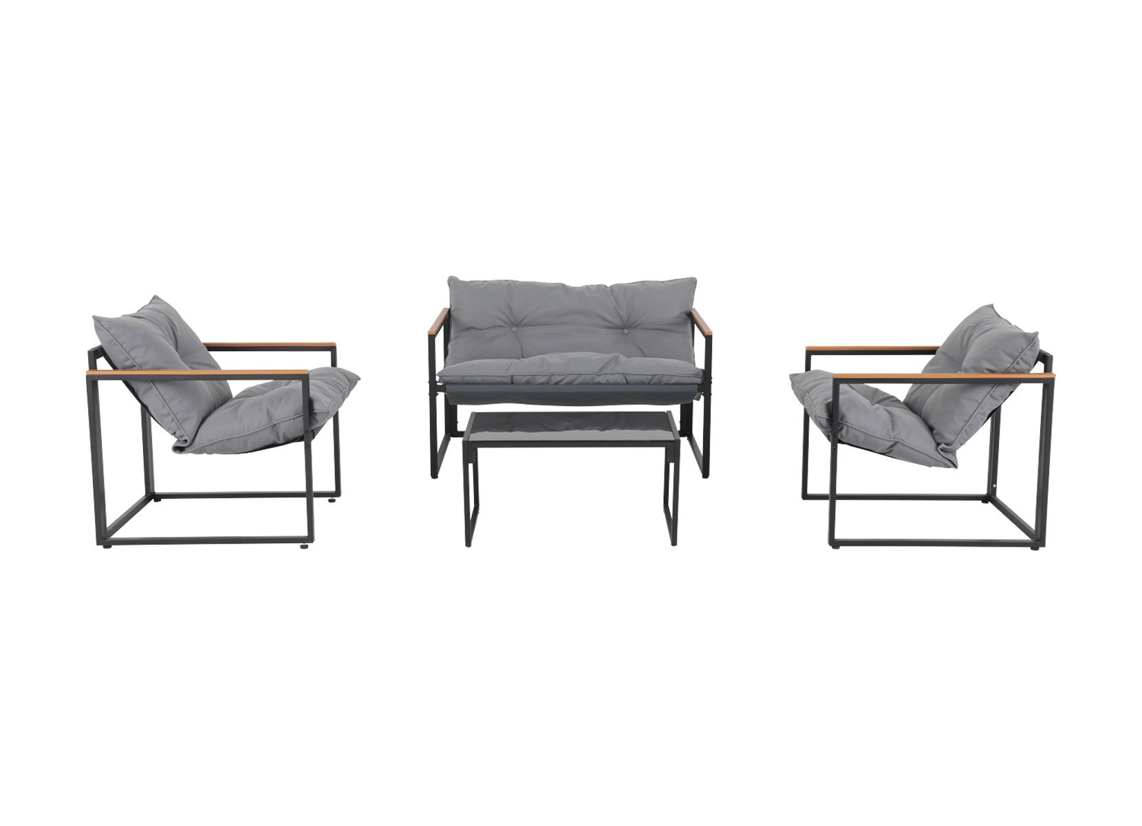Loungeset mit Holzakzenten und Sitzkissen 4-teilig Loungeset mit Holzakzenten und Sitzkissen 4-teilig