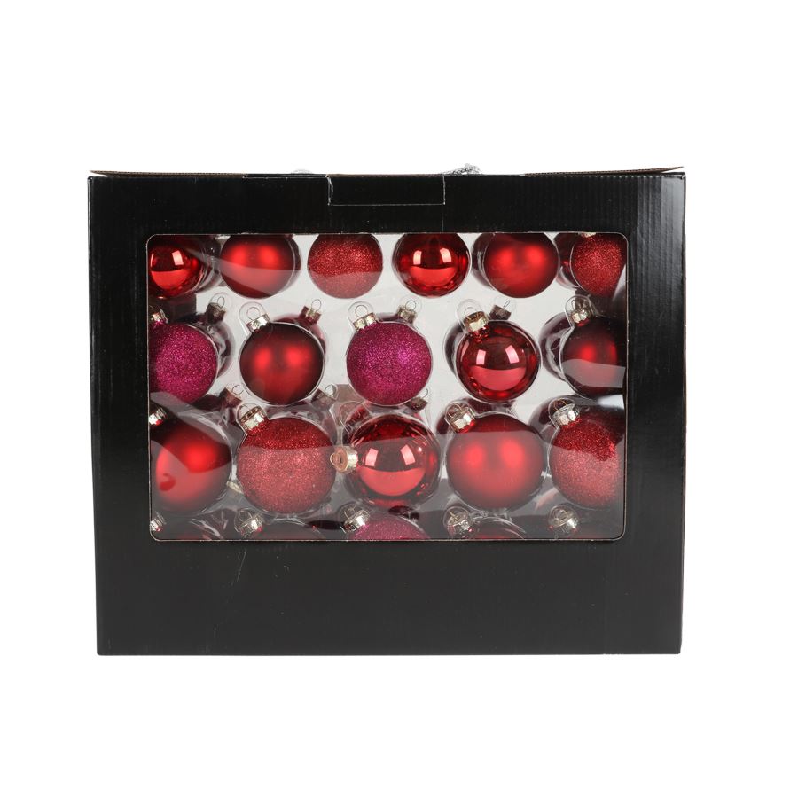 Weihnachtsbaumkugeln aus Glas 42er-Set Rottöne mit pinken Nuancen