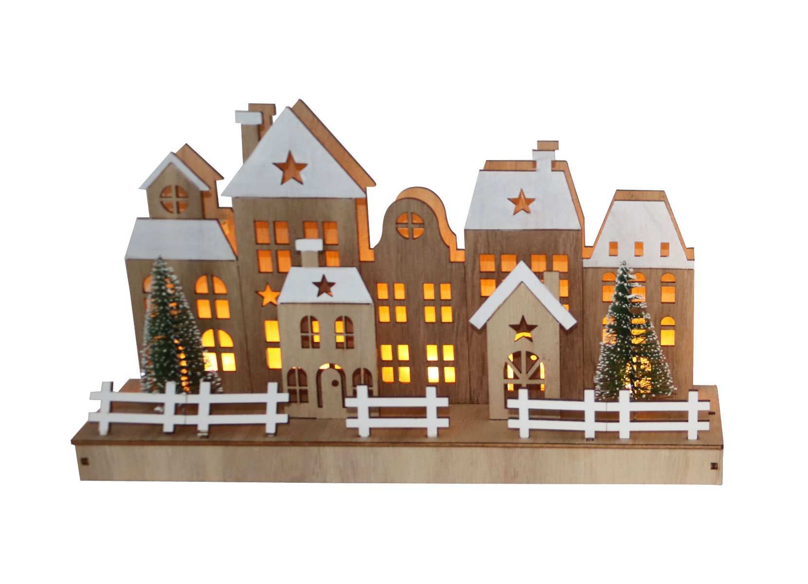 LED-Häuserreihe aus Holz 5 LEDs 30x8x16cm Warmweiß
