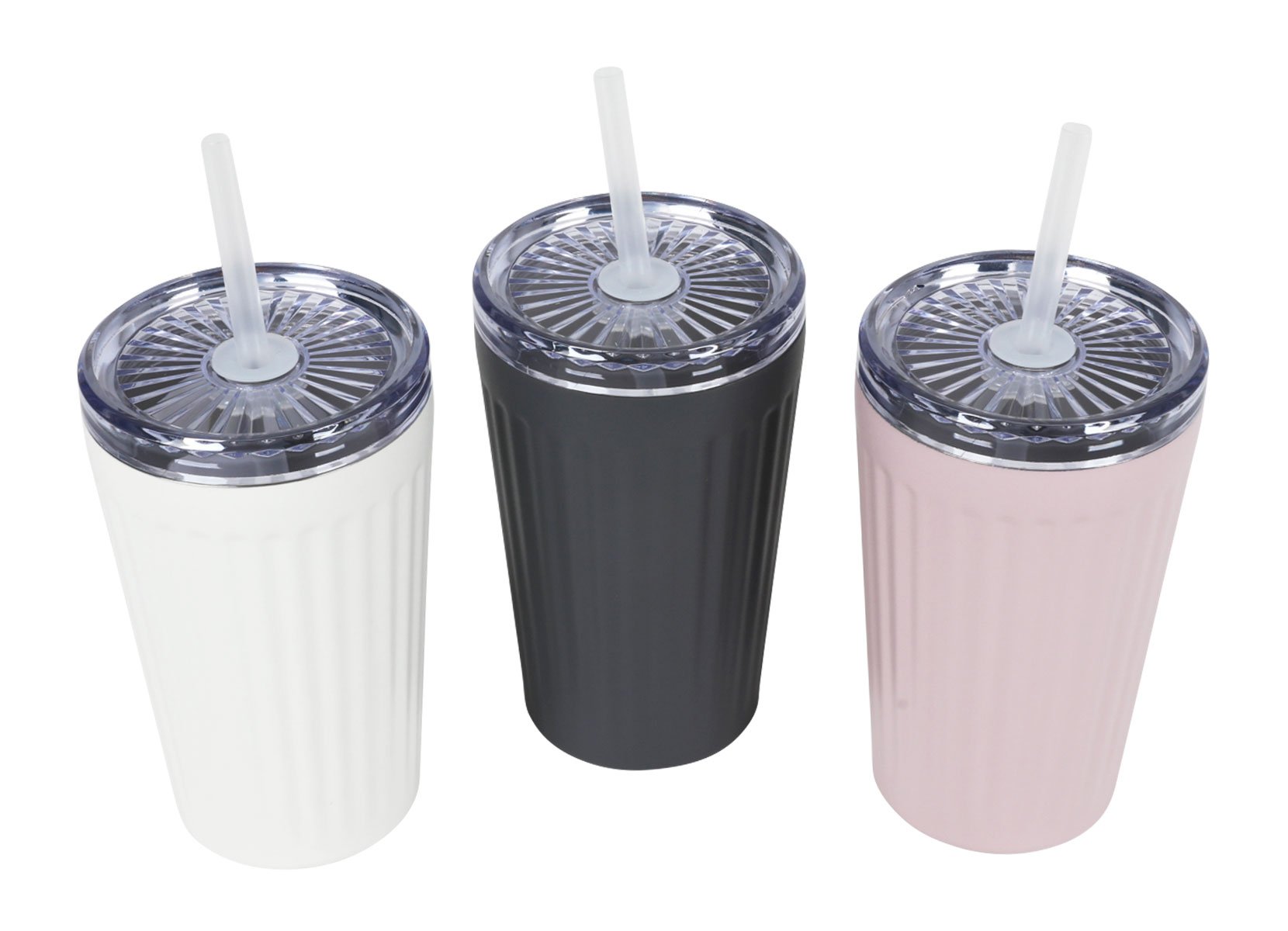 Isolier-Trinkbecher mit Trinkhalm 450ml aus Edelstahl