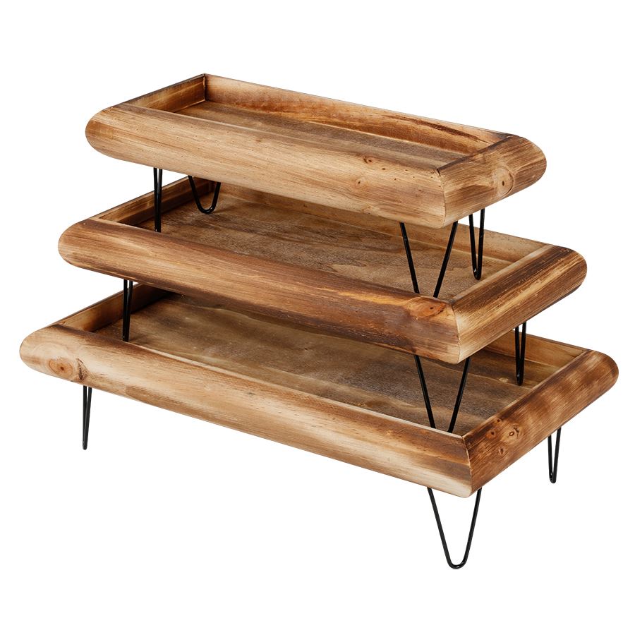 Dekotablett-Set aus Holz mit Metallfüßen 3-teilig