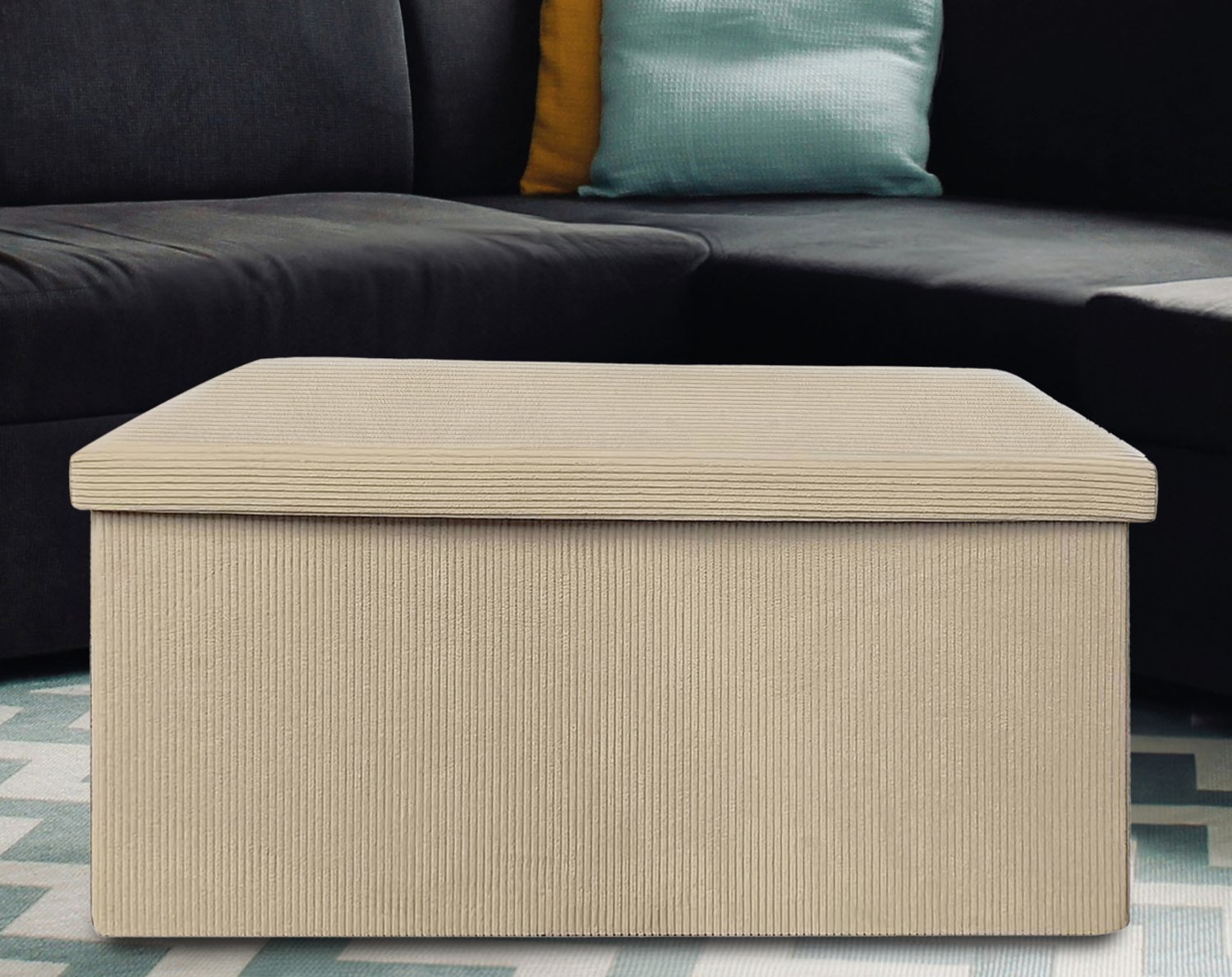 Sitztruhe aus Cordstoff 76x38x38cm Natur