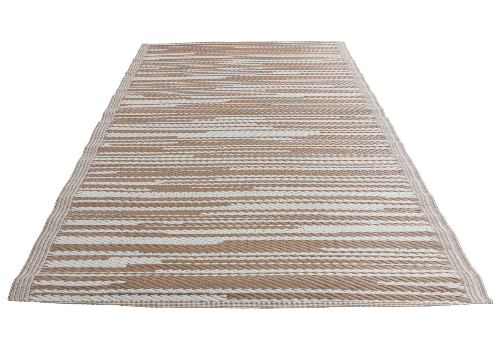 Outdoor-Teppich Streifen 180x120cm Hellbraun/Weiß