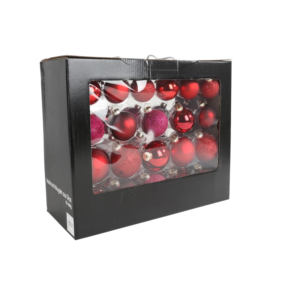 Weihnachtsbaumkugeln aus Glas 42er-Set Rottöne mit pinken Nuancen