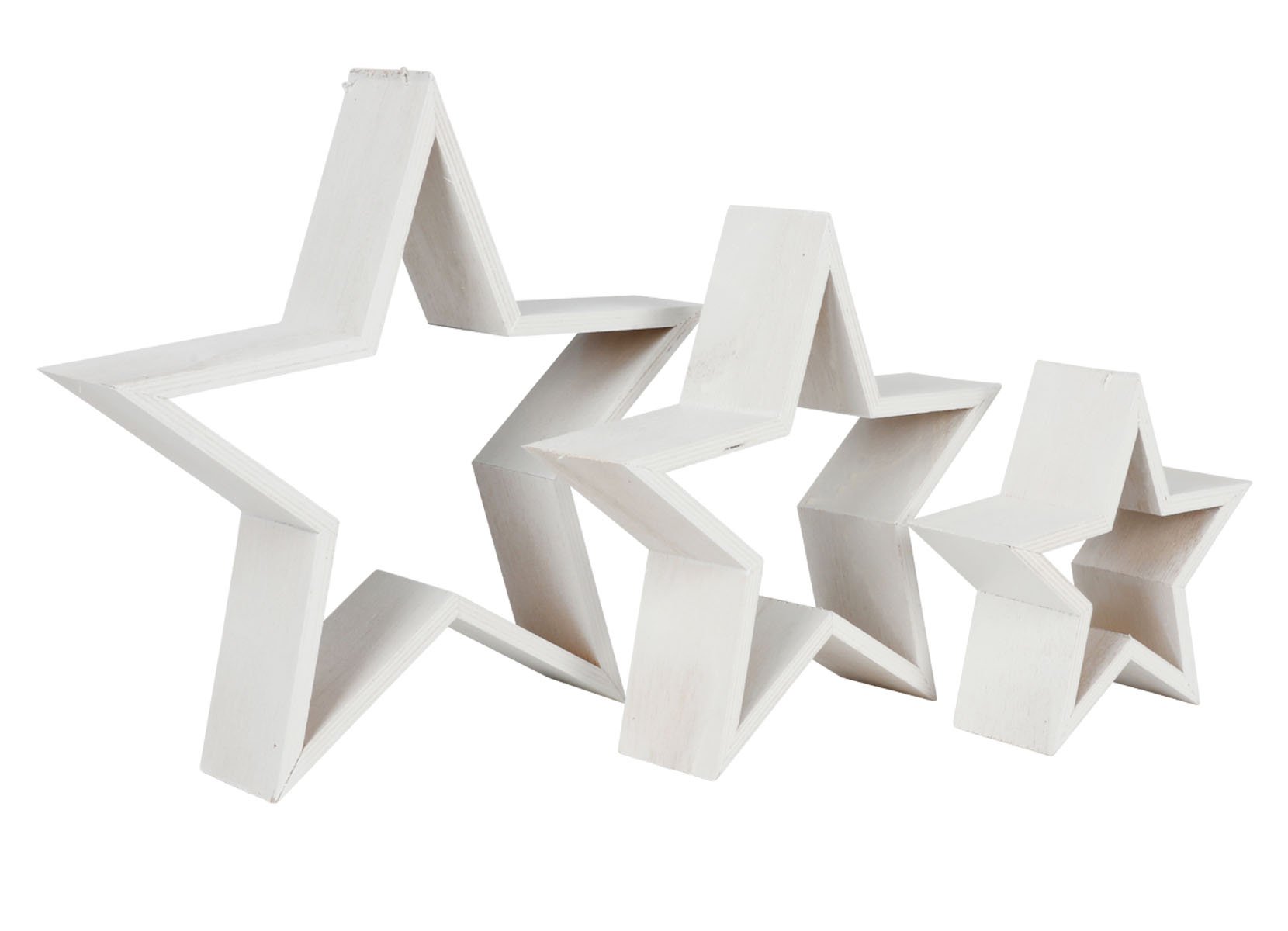 Weihnachtlicher Deko-Stern aus Holz 3er-Set Weiß
