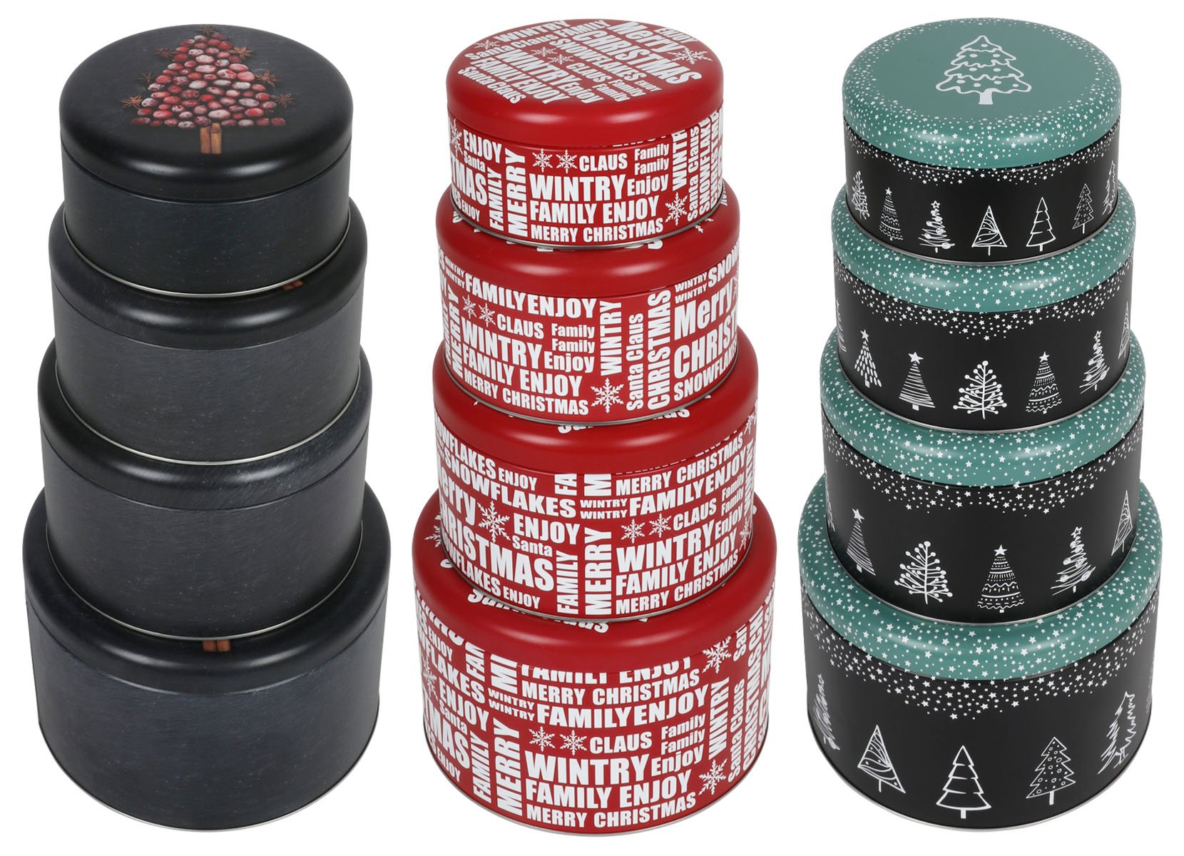 Weihnachts-Metalldosen-Set rund 4-teilig