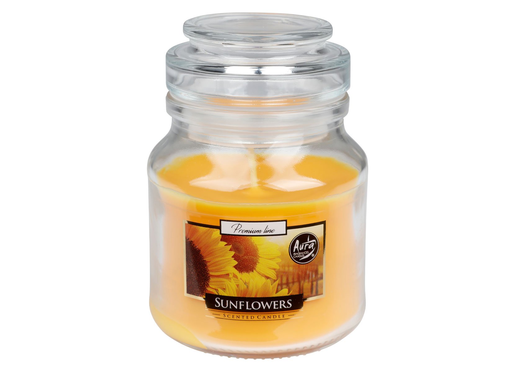 Duftkerze im Glas mit Aromadeckel 120g Sonnenblume