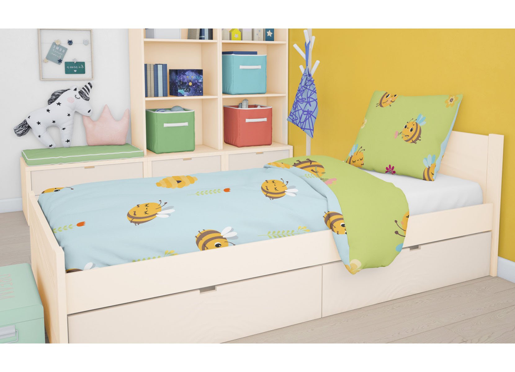Flanell-Kinderbettwäsche 135x200cm 2-teilig Biene