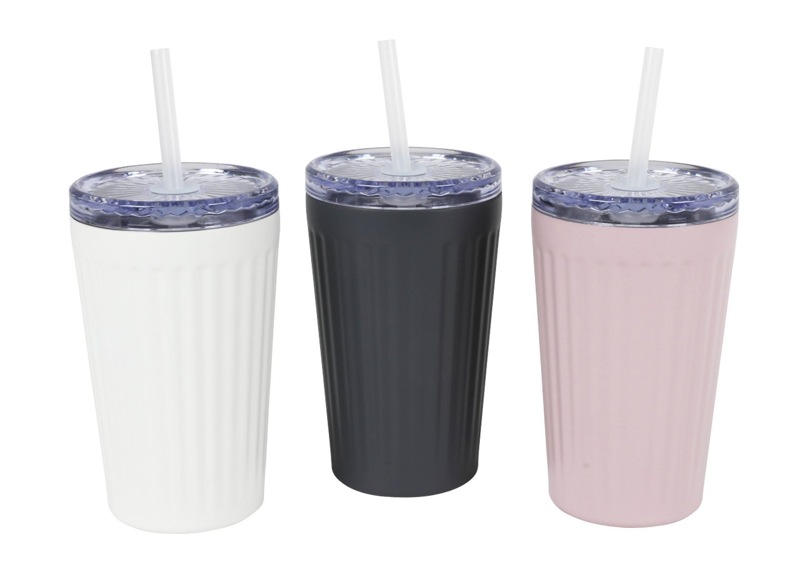 Isolier-Trinkbecher mit Trinkhalm 450ml aus Edelstahl
