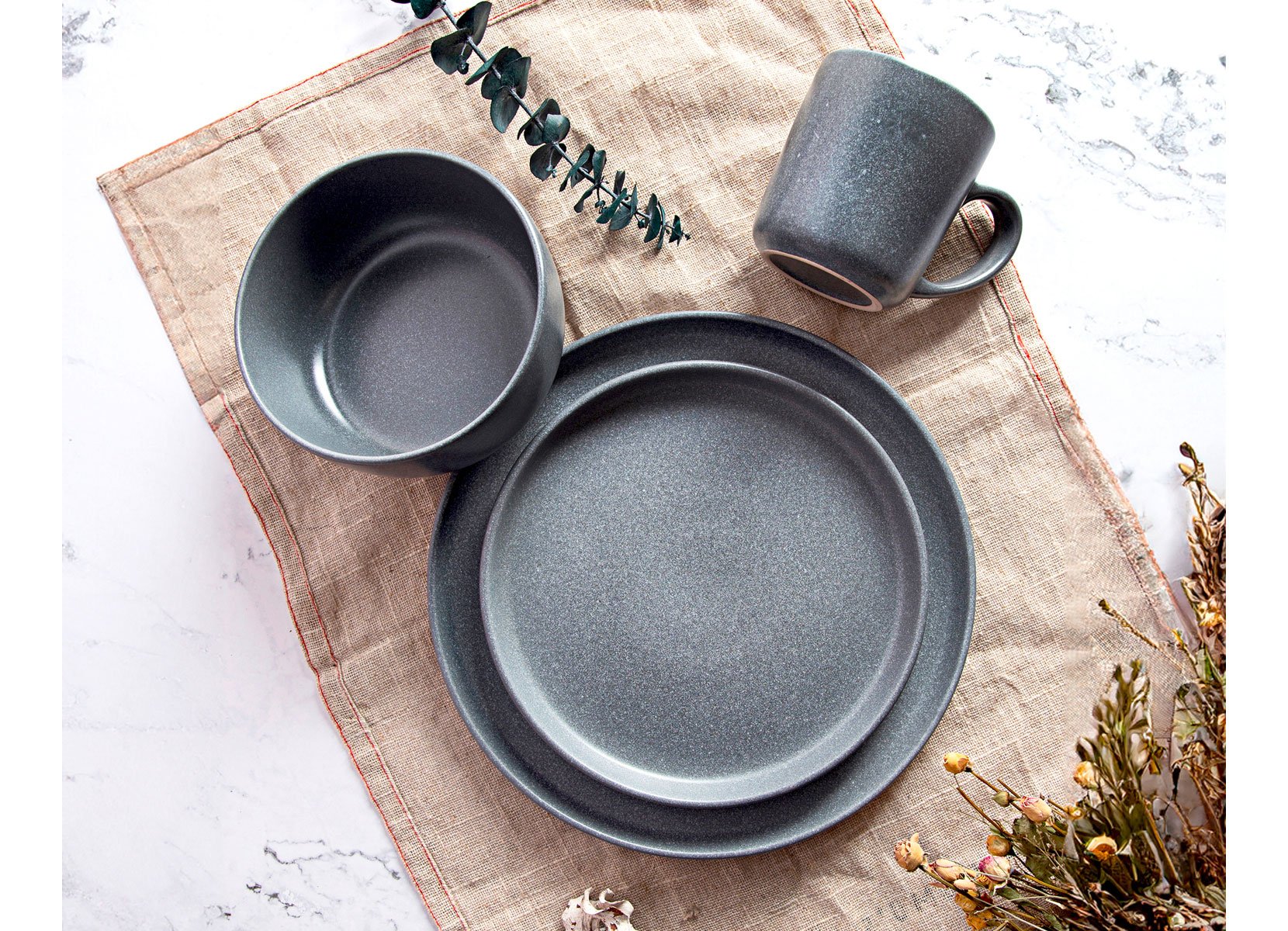 Nature Keramik-Schale 15cm 4er-Set Anthrazit