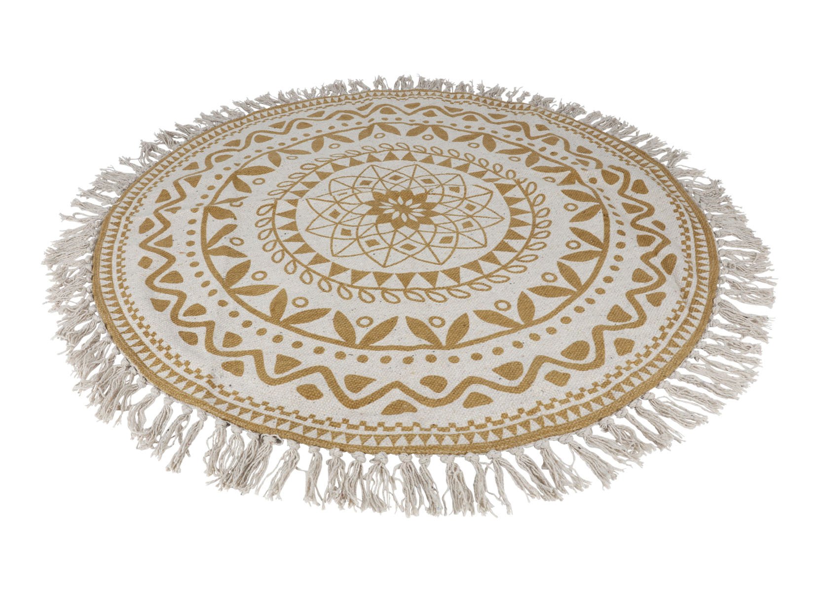 Boho-Teppich mit Fransen 90cm Natur/Ocker