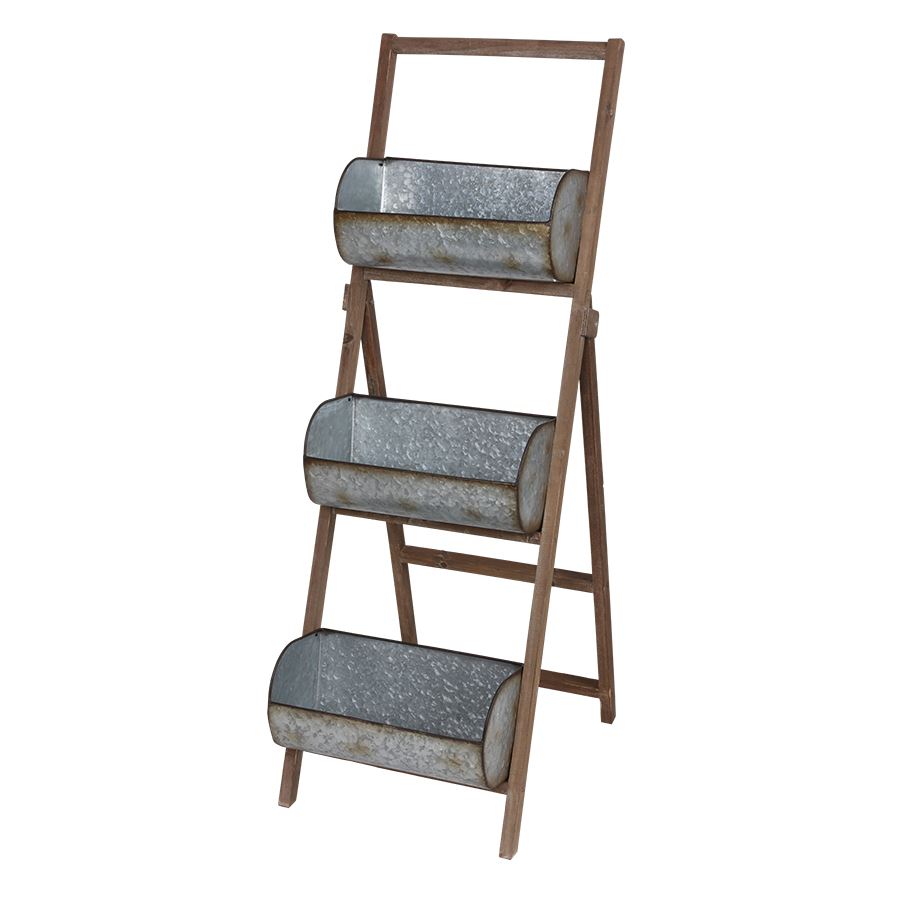 Holz-Pflanztreppe mit Zinkgefäßen 110cm 2er-Set